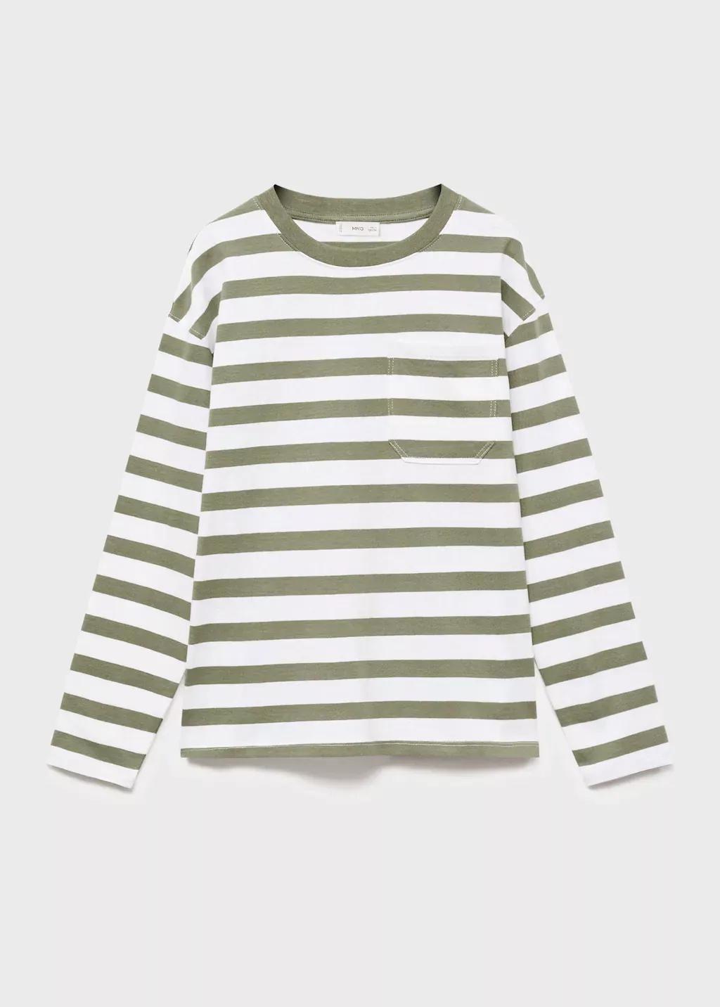 Green Chest-Pocket Striped T-Shirt, Kids Boy, , medium