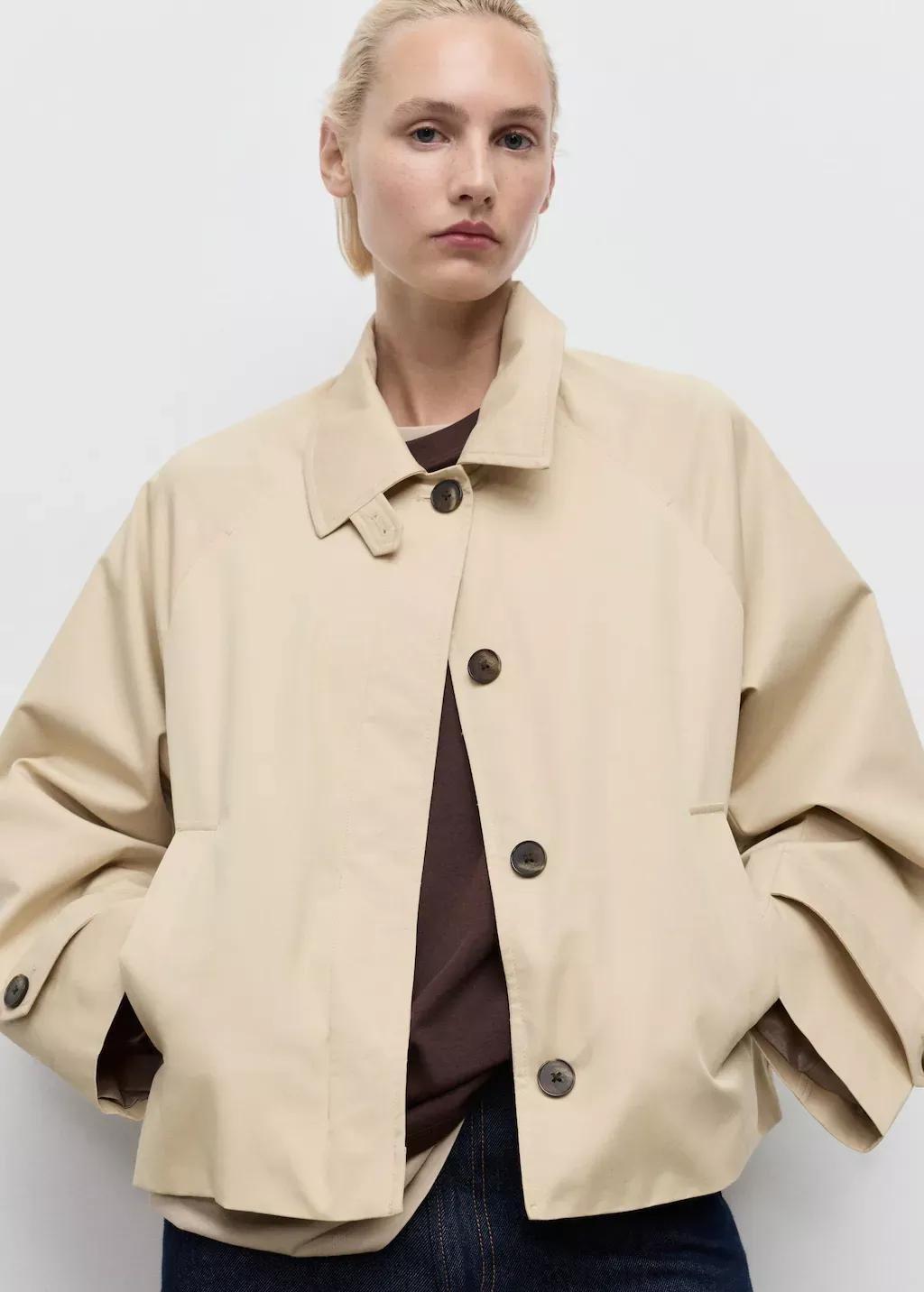Beige Short Oversized Trench Coat With Epaulettes, , large image number 0