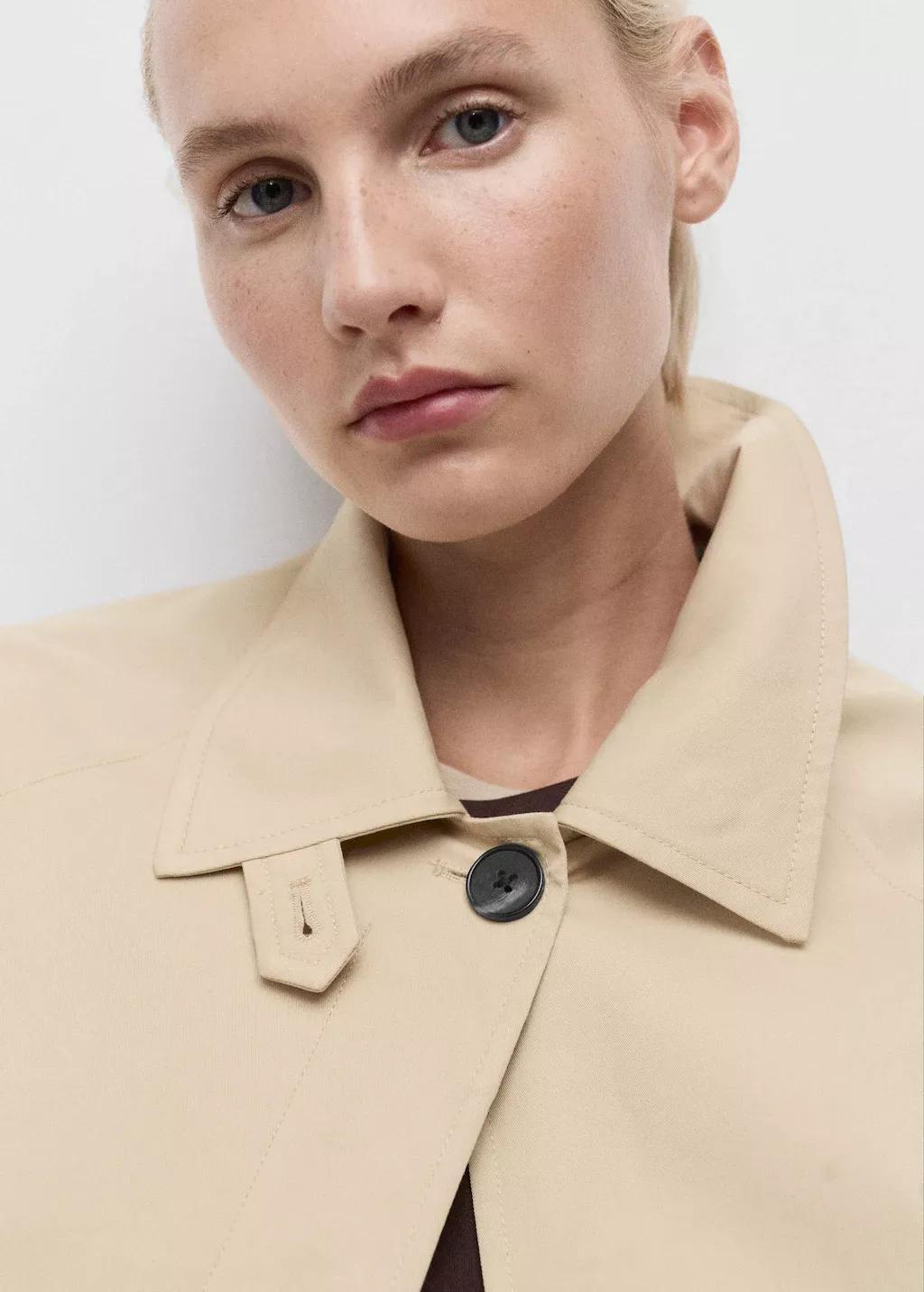 Beige Short Oversized Trench Coat With Epaulettes, , large image number 2