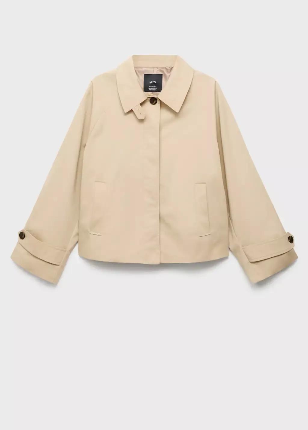 Beige Short Oversized Trench Coat With Epaulettes, , large image number 3