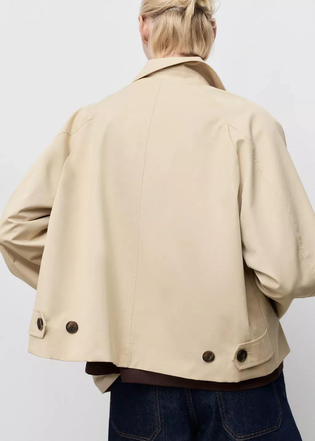 Beige Short Oversized Trench Coat With Epaulettes, , large image number 6