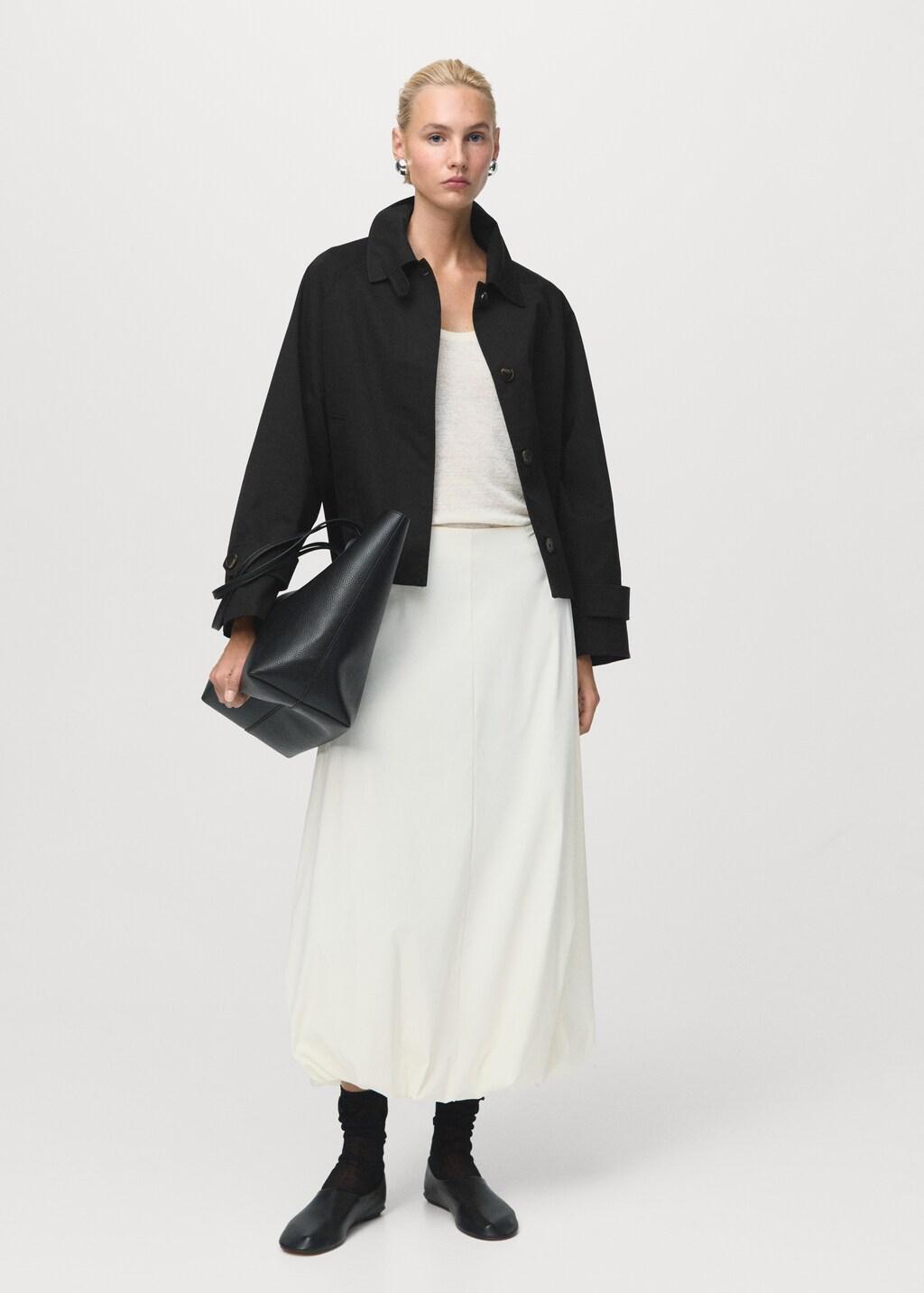 Black Short Oversized Trench Coat With Epaulettes, , large image number 0