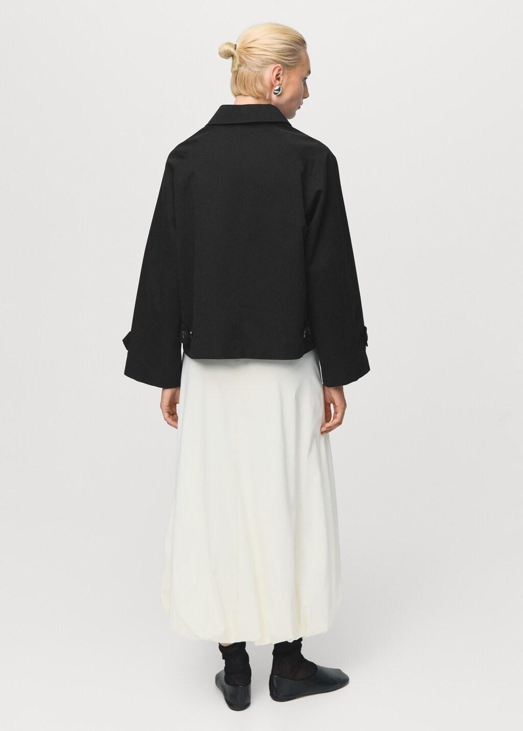 Black Short Oversized Trench Coat With Epaulettes, , large image number 2