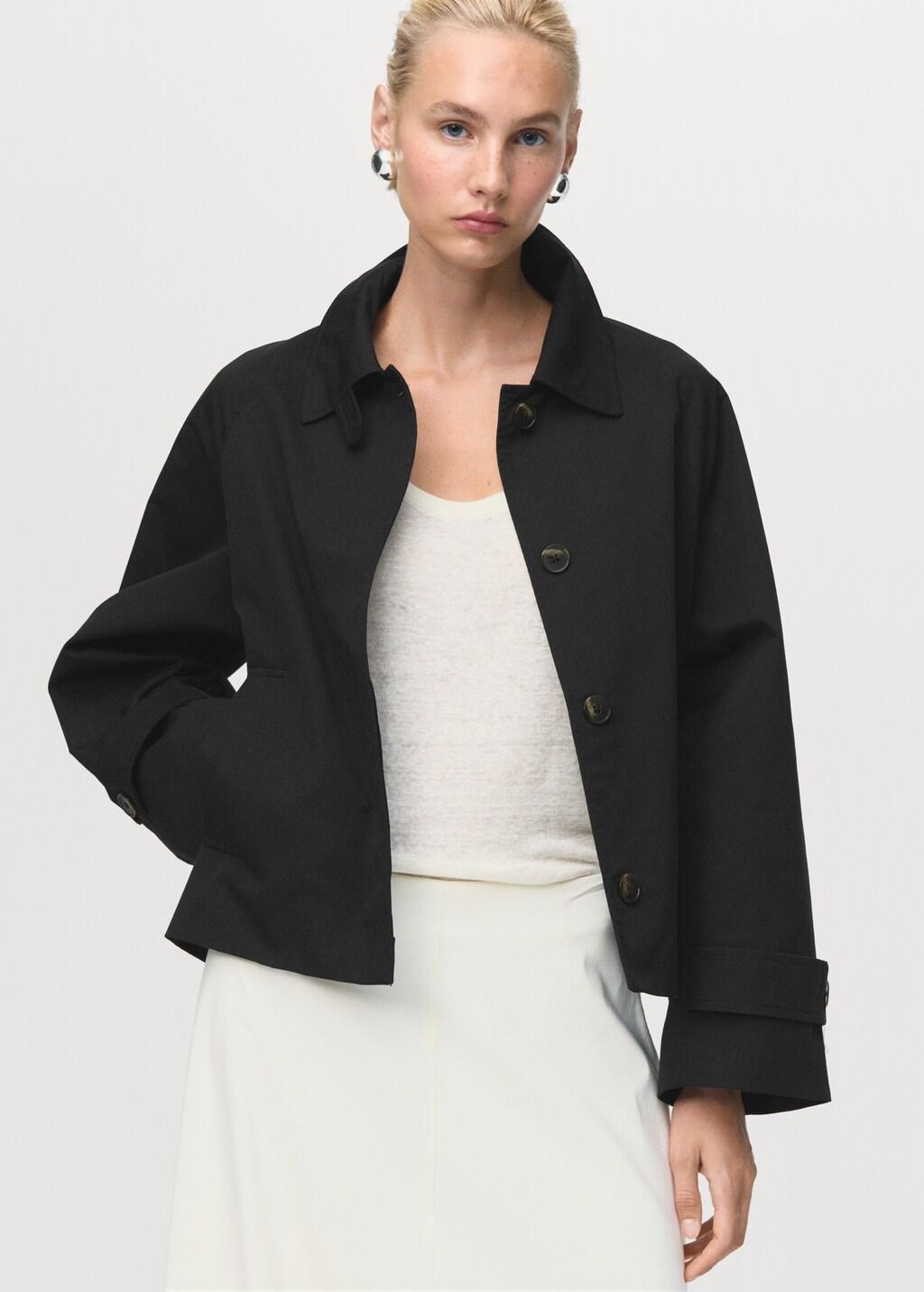 Black Short Oversized Trench Coat With Epaulettes, , large image number 3