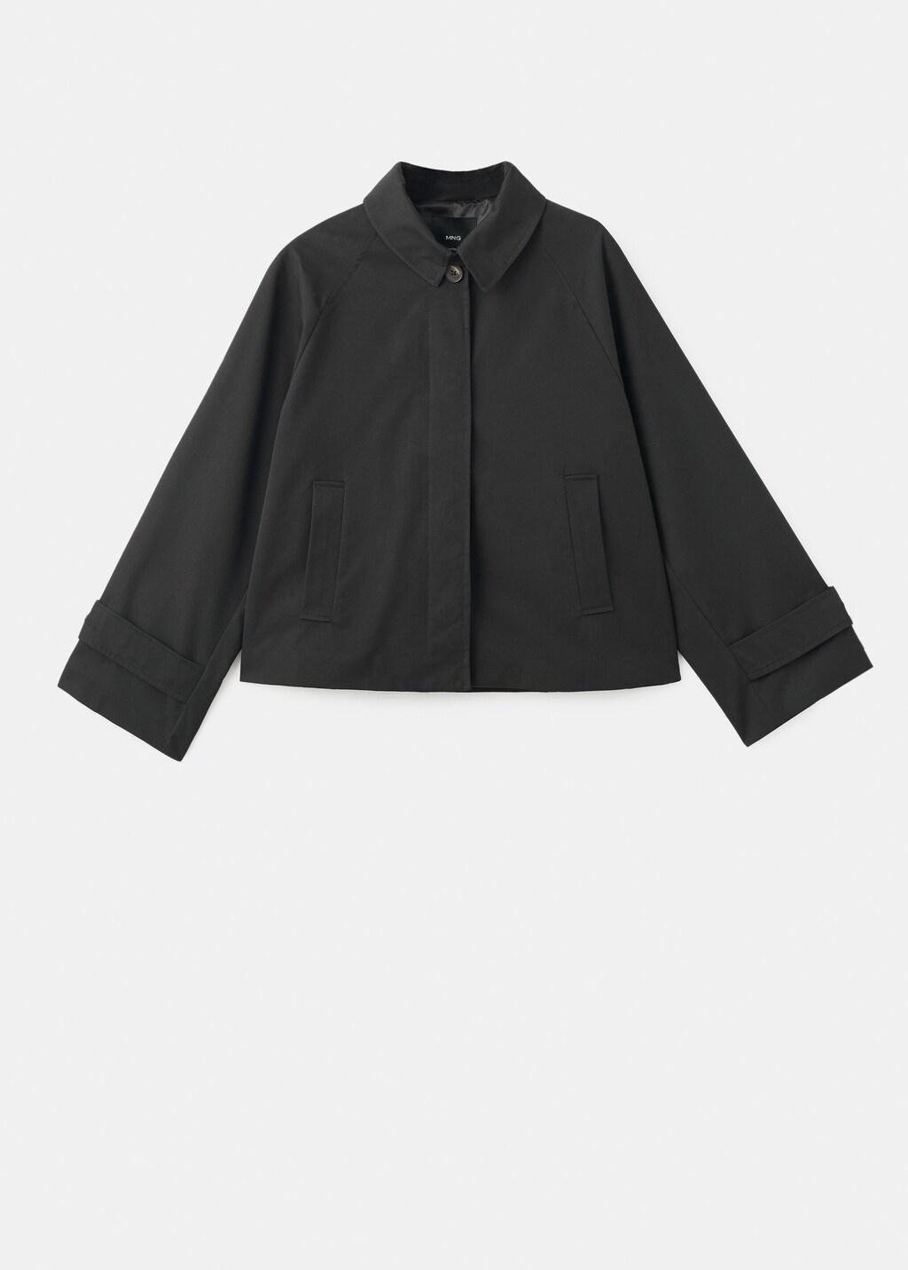 Black Short Oversized Trench Coat With Epaulettes, , large image number 7