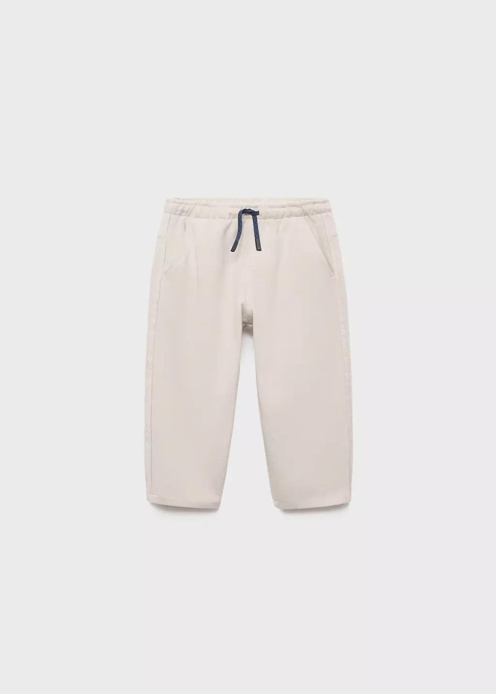 White Cotton Drawstring Joggers, Baby Boy, Natural White, medium