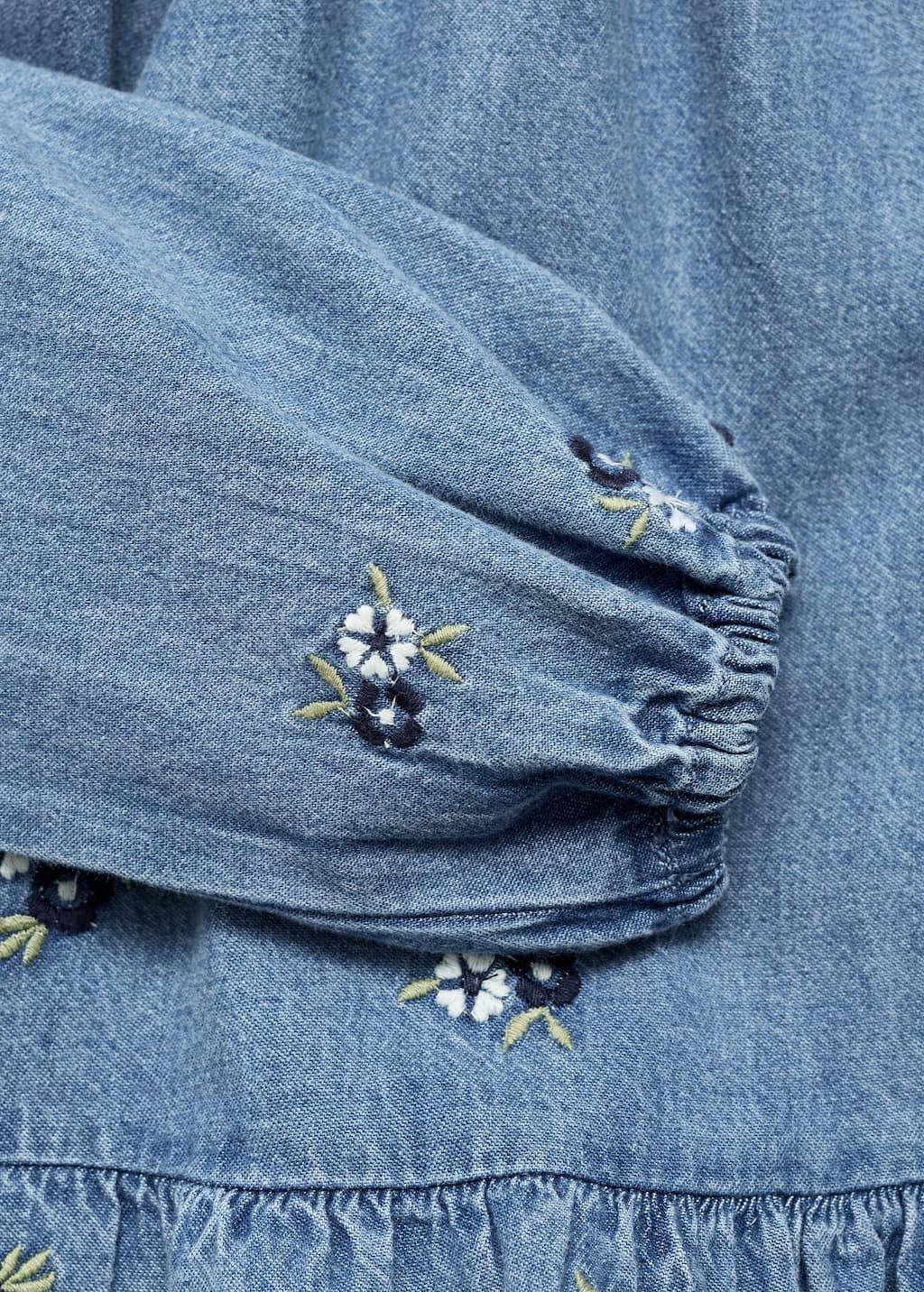 Blue Flower Embroidered Denim Dress, Baby Girls, Open Blue, large image number 2