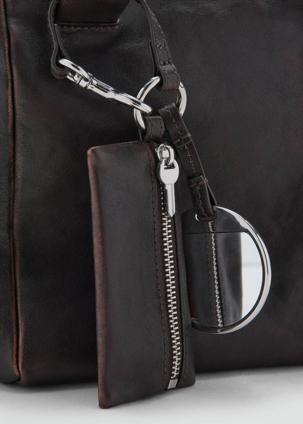Brown Leather Clutch Bag With Charms, Dark Brown, large image number 2