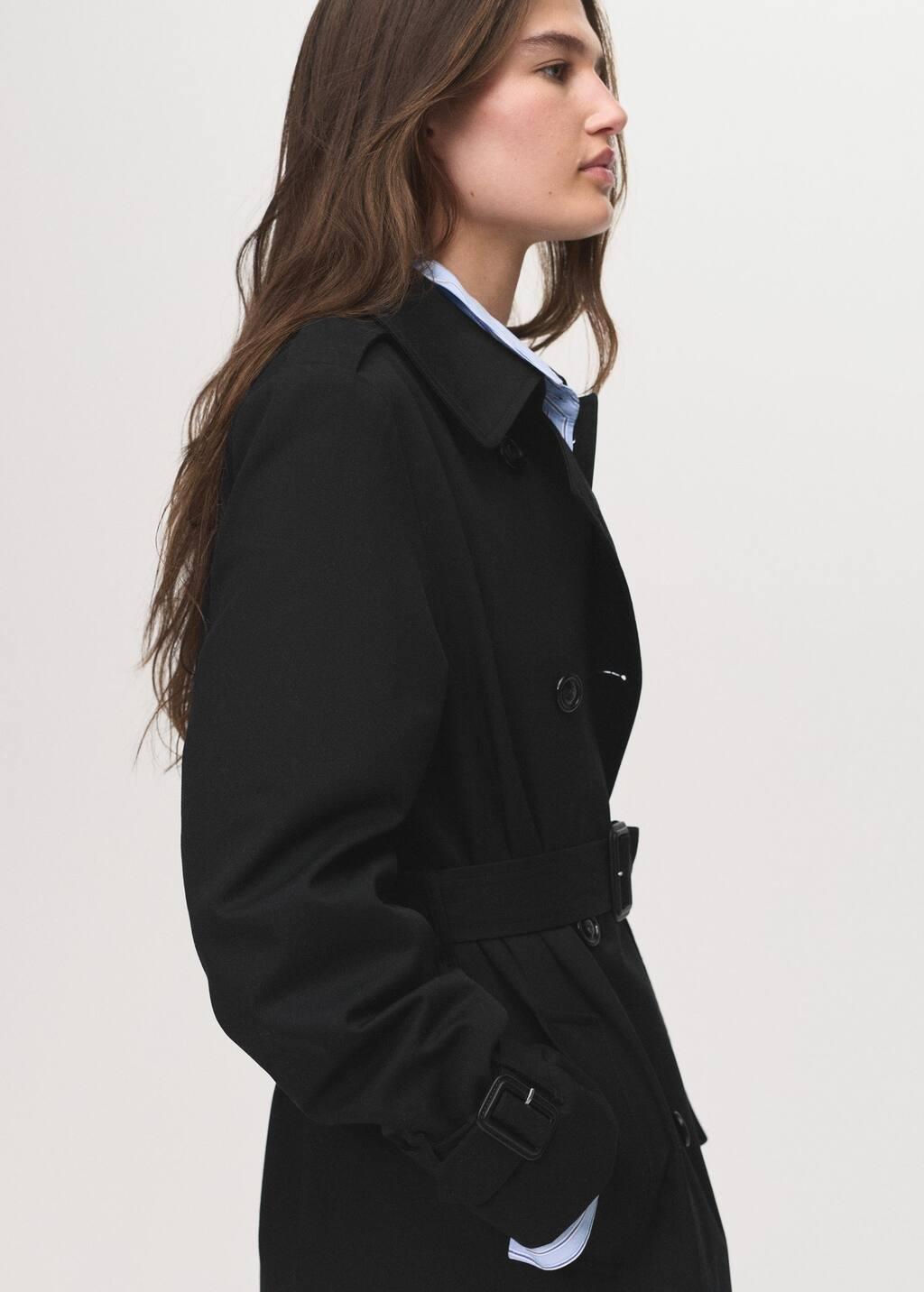 Black Classic Trench Coat With Belt, , large image number 2