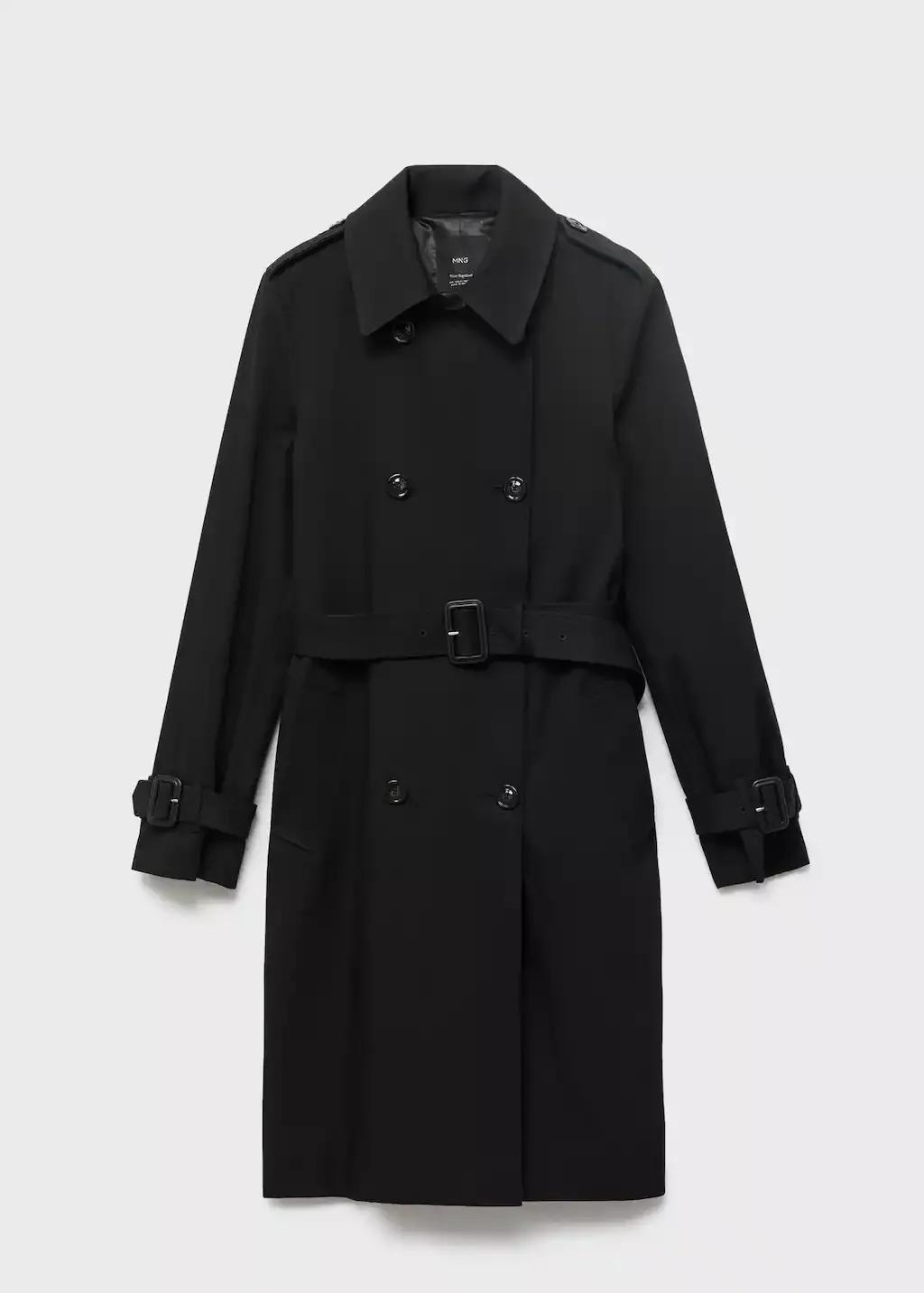 Black Classic Trench Coat With Belt, , large image number 3
