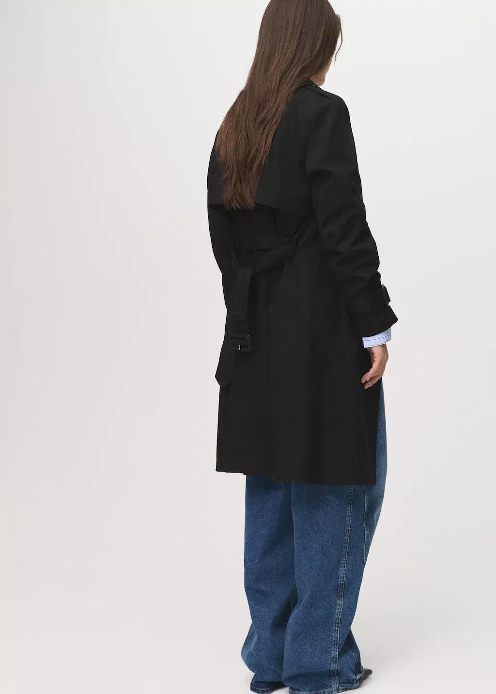 Black Classic Trench Coat With Belt, , large image number 5