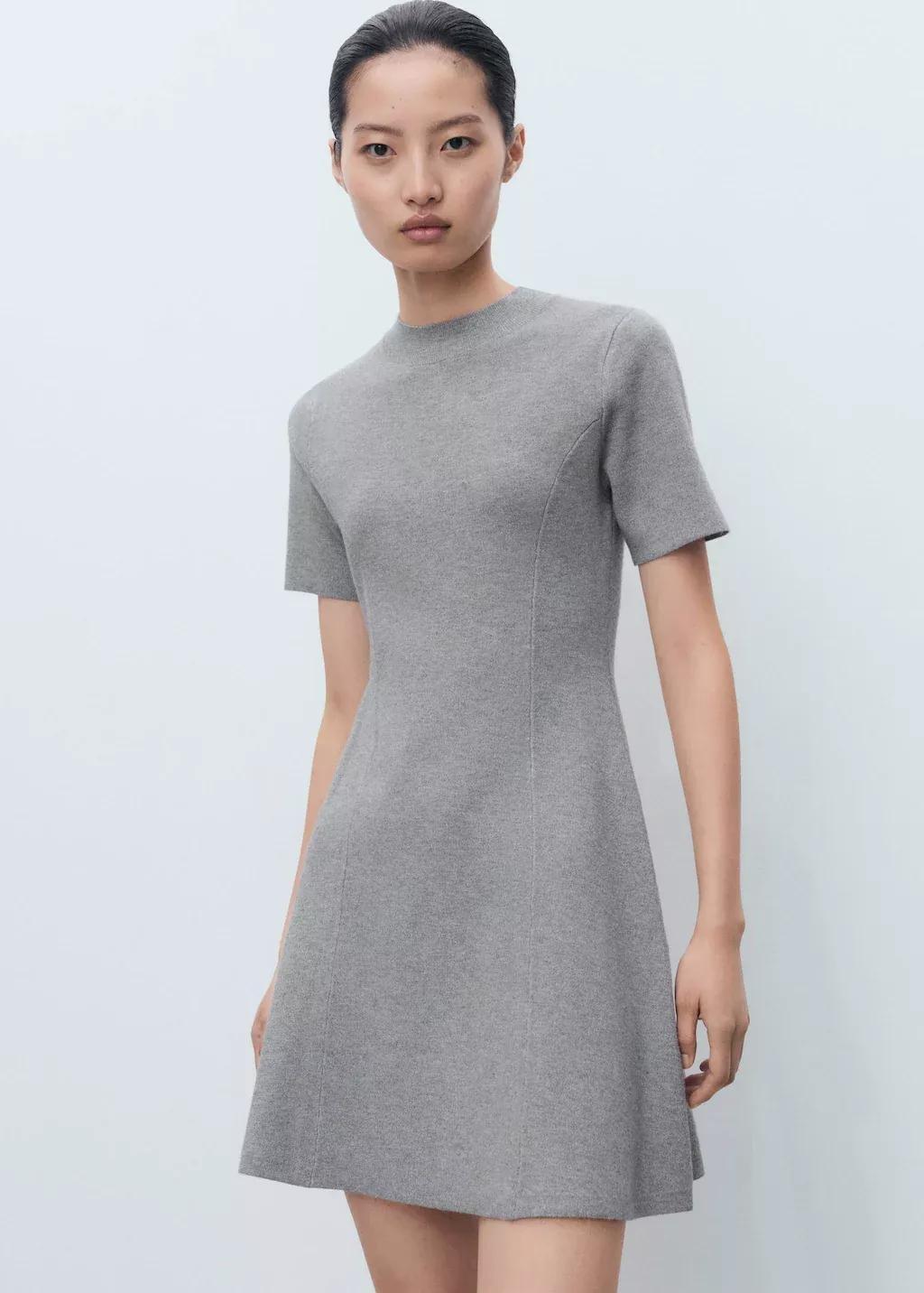 MEDIUM GREY Fine-knit flared dress, 0201_94, large image number 0