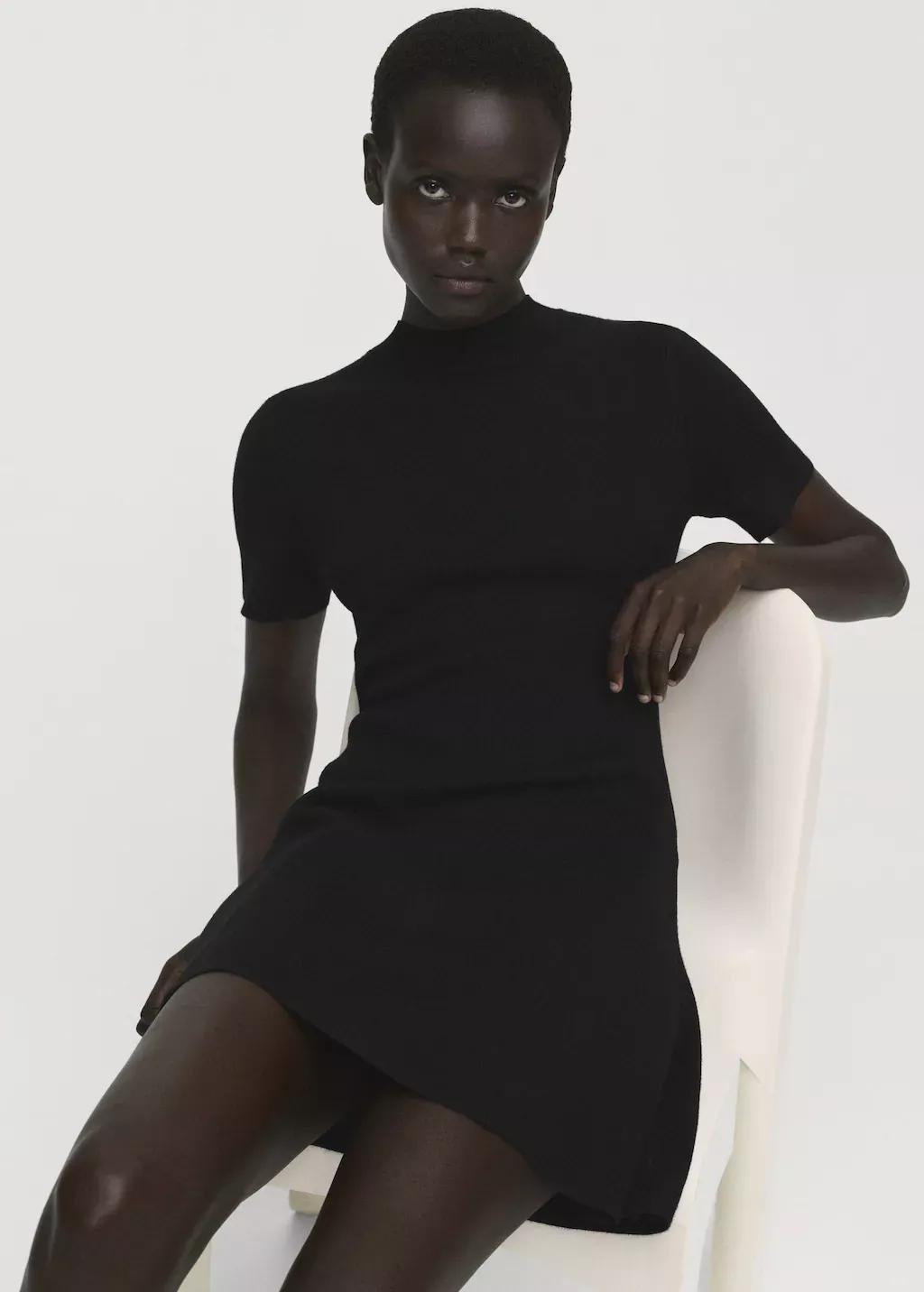 BLACK Fine-knit flared dress, Black, medium