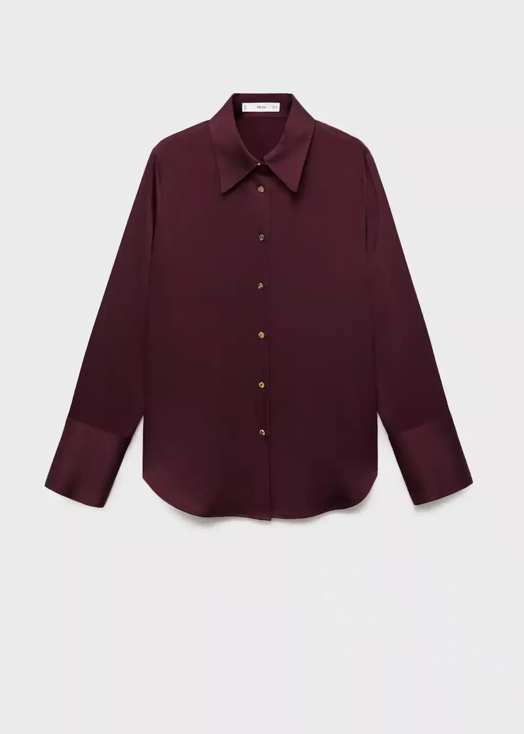Red Satin Finish Flowy Shirt, , large image number 0