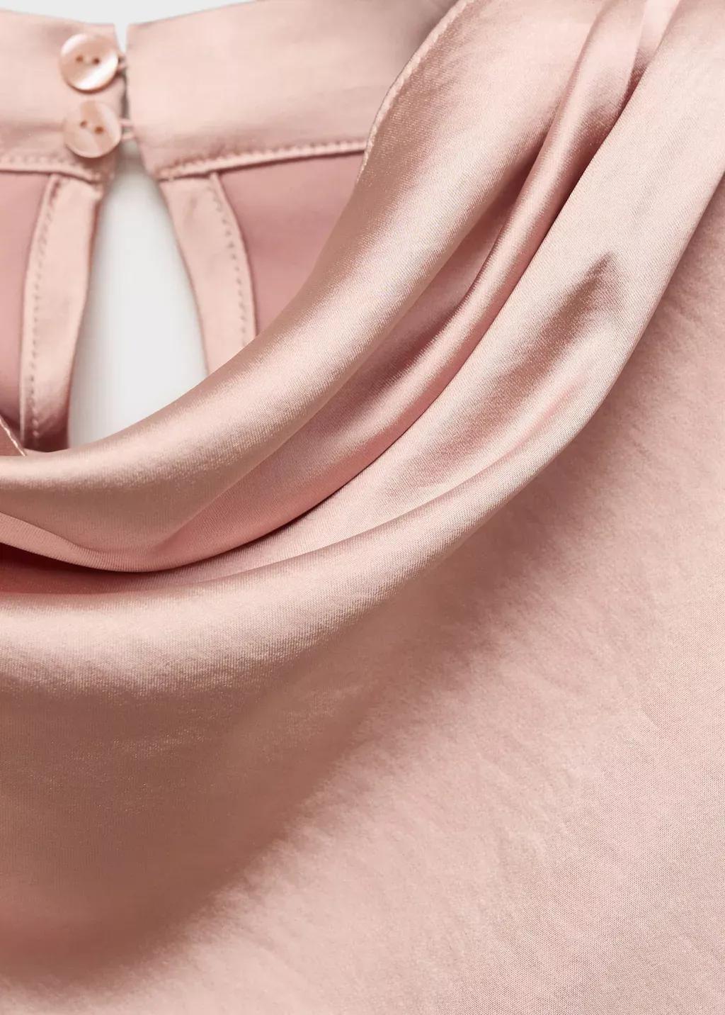 Pink Satin Blouse With Draped Neck, Light-Pastel Pink, large image number 1