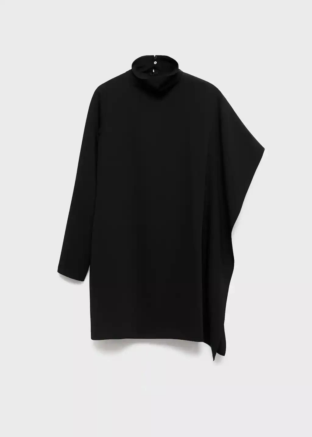 Black Turtleneck Dress With Asymmetrical Sleeves, Black, medium