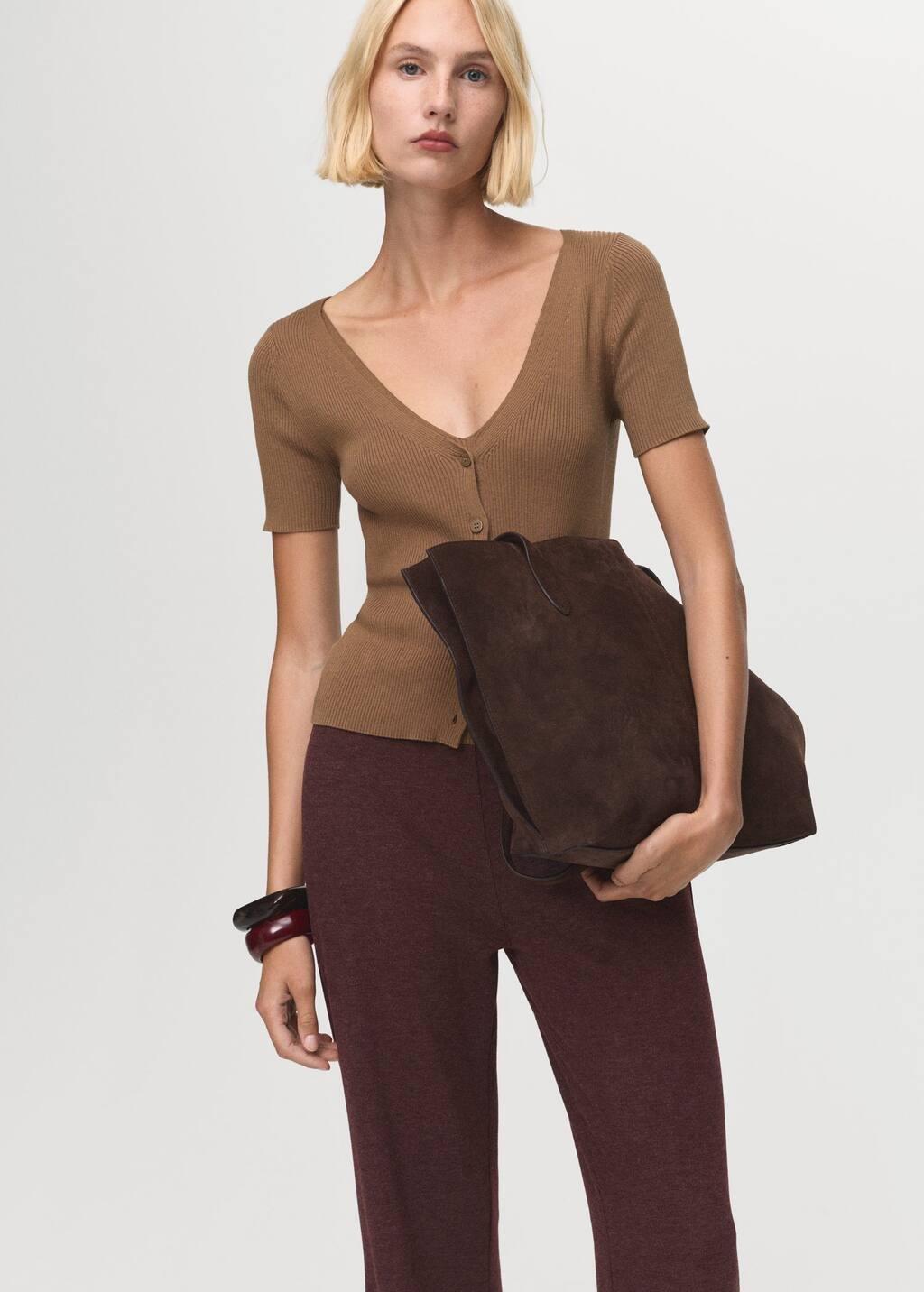 Red Knitted Trousers With Elastic Waistband, Dark Red, large image number 1