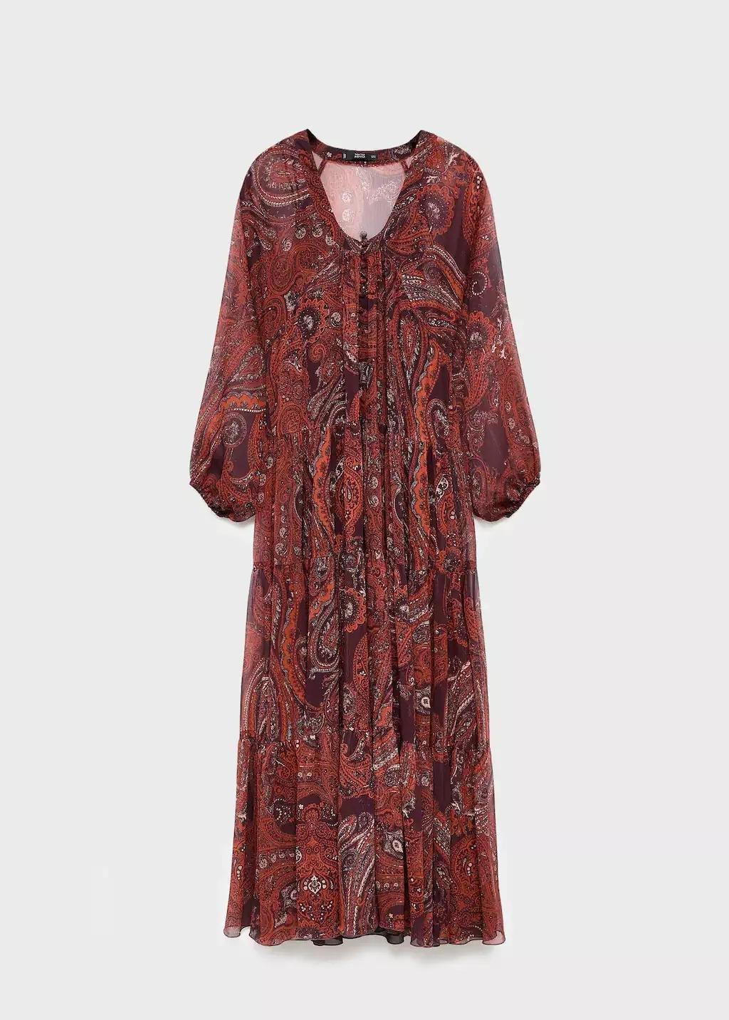 Orange Paisley Print Oversized Dress, , large image number 0