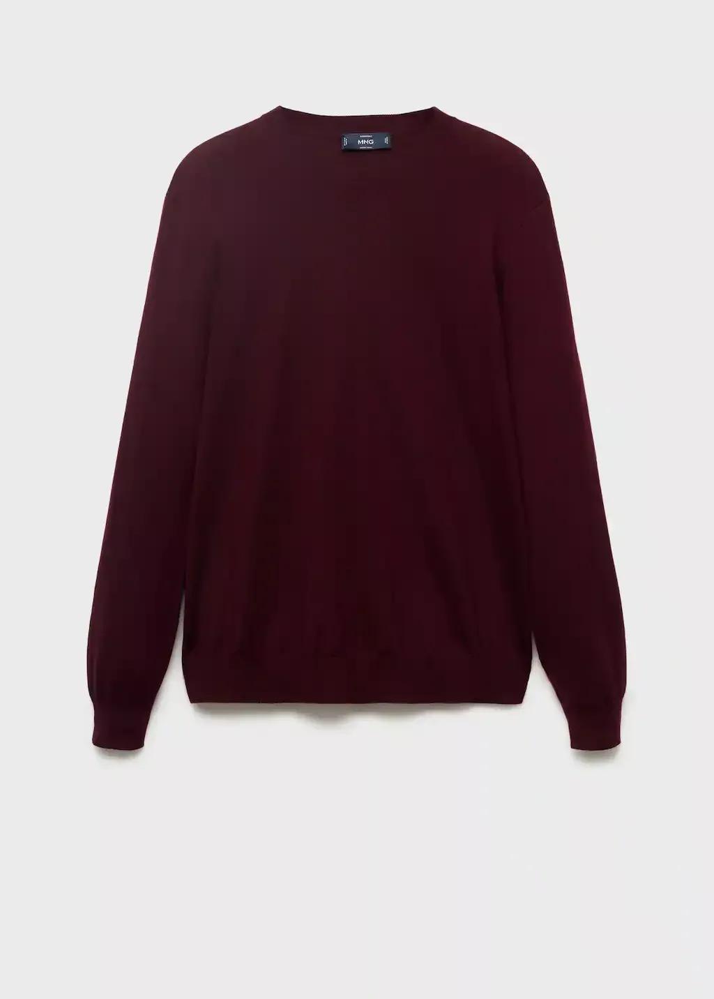 Red Merino Wool Crew Neck Sweater, Dark Red, large image number 0