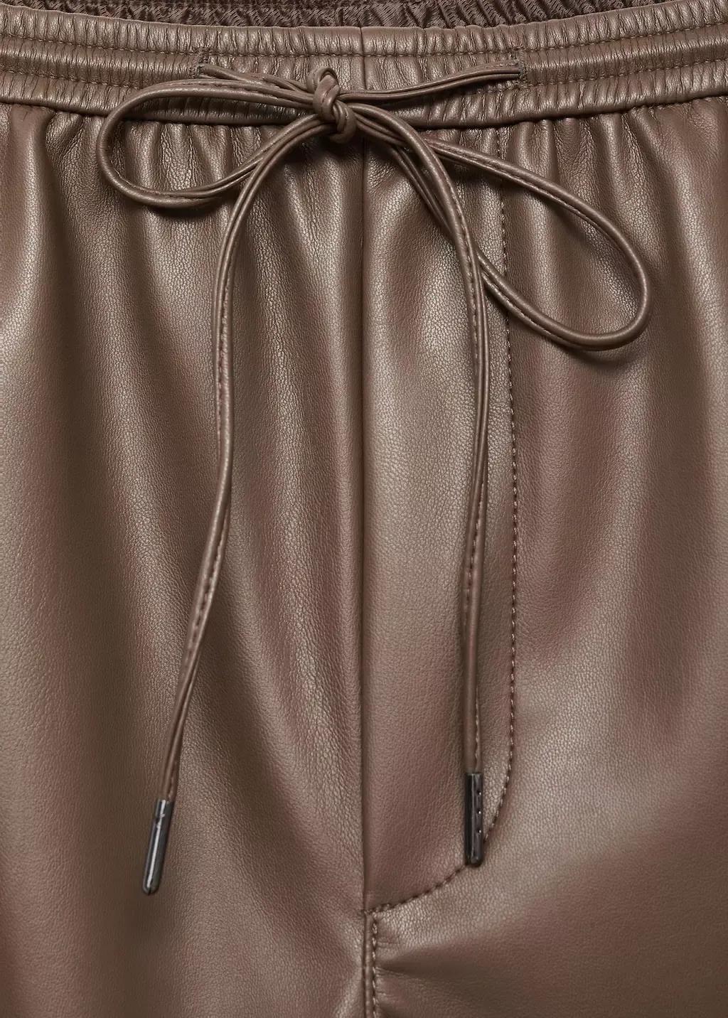 Brown Leather-Effect Elastic Waist Trousers, Medium Brown, large image number 1
