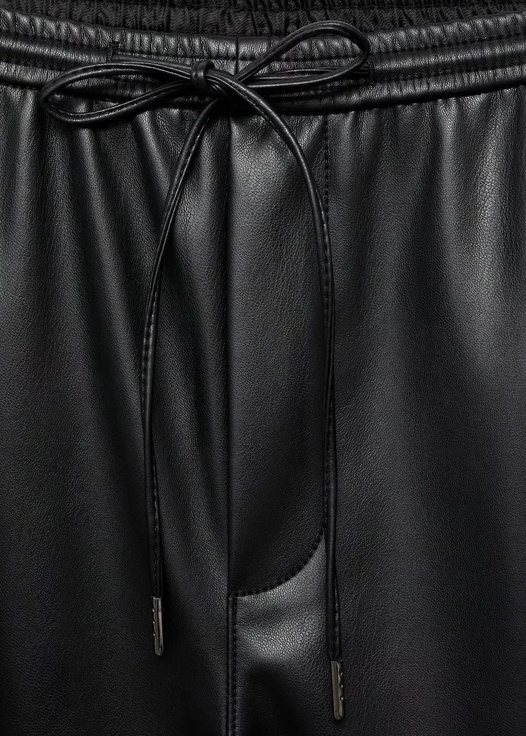 Black Leather-Effect Elastic Waist Trousers, Black, large image number 1