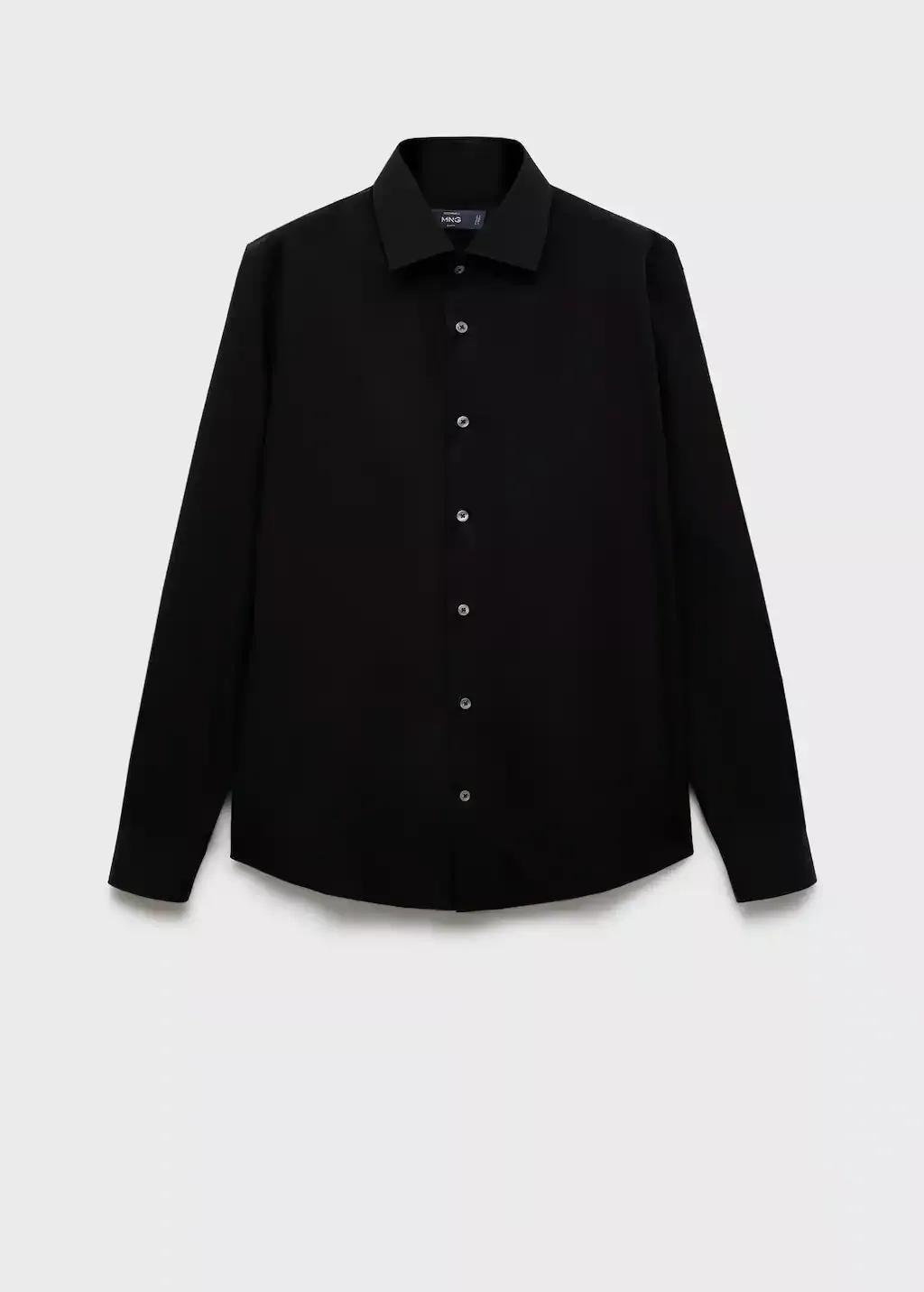 Black Regular-Fit Cotton Shirt, Black, medium