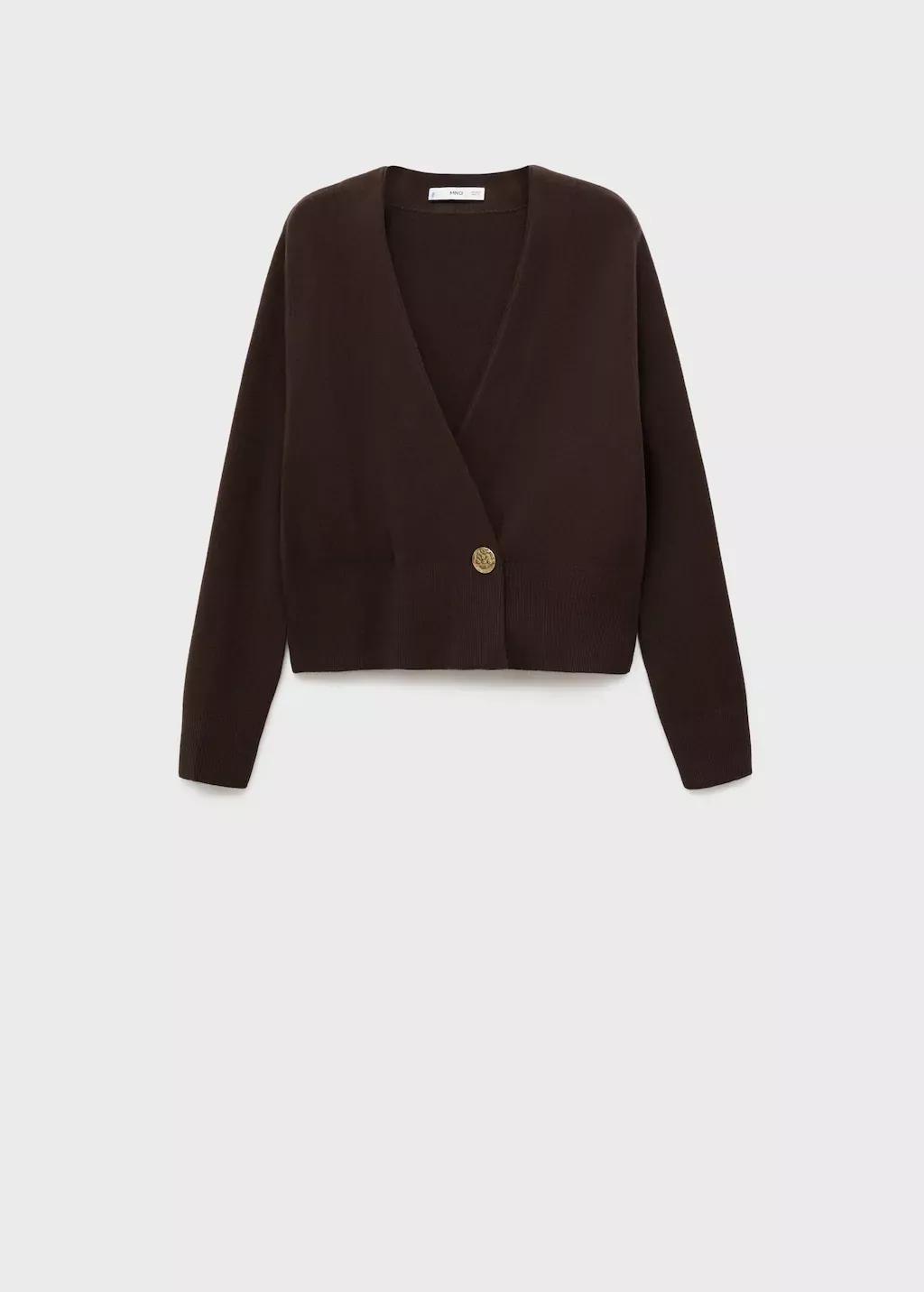 Brown Cross-Over Cardigan With Jewel Button, 0201_32, large image number 0