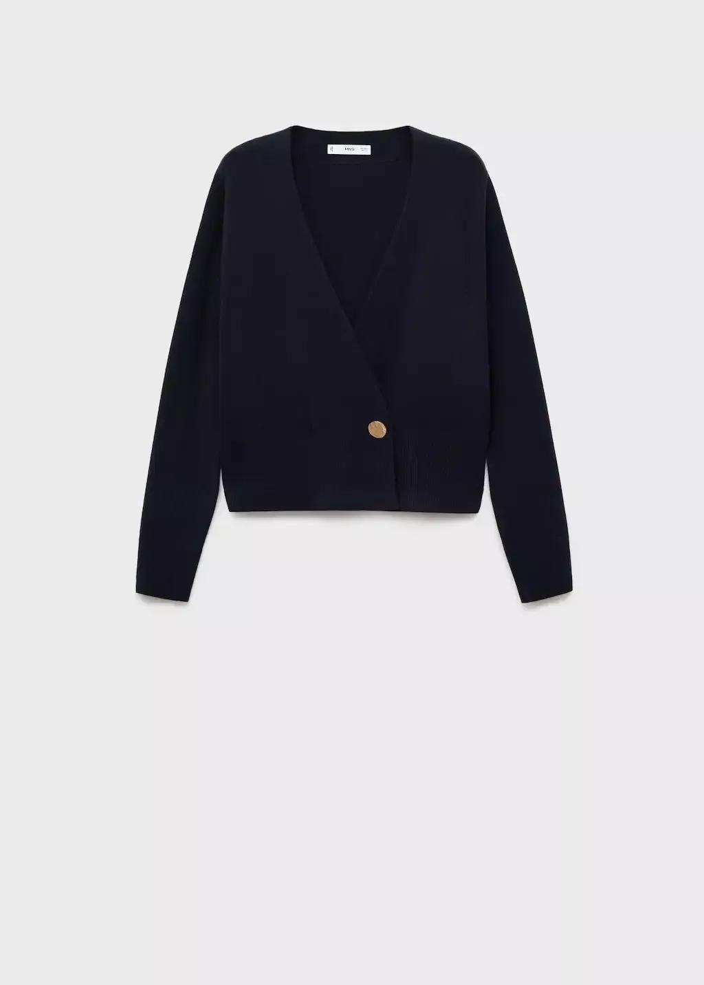 Navy Cross-Over Cardigan With Jewel Button, Navy, medium