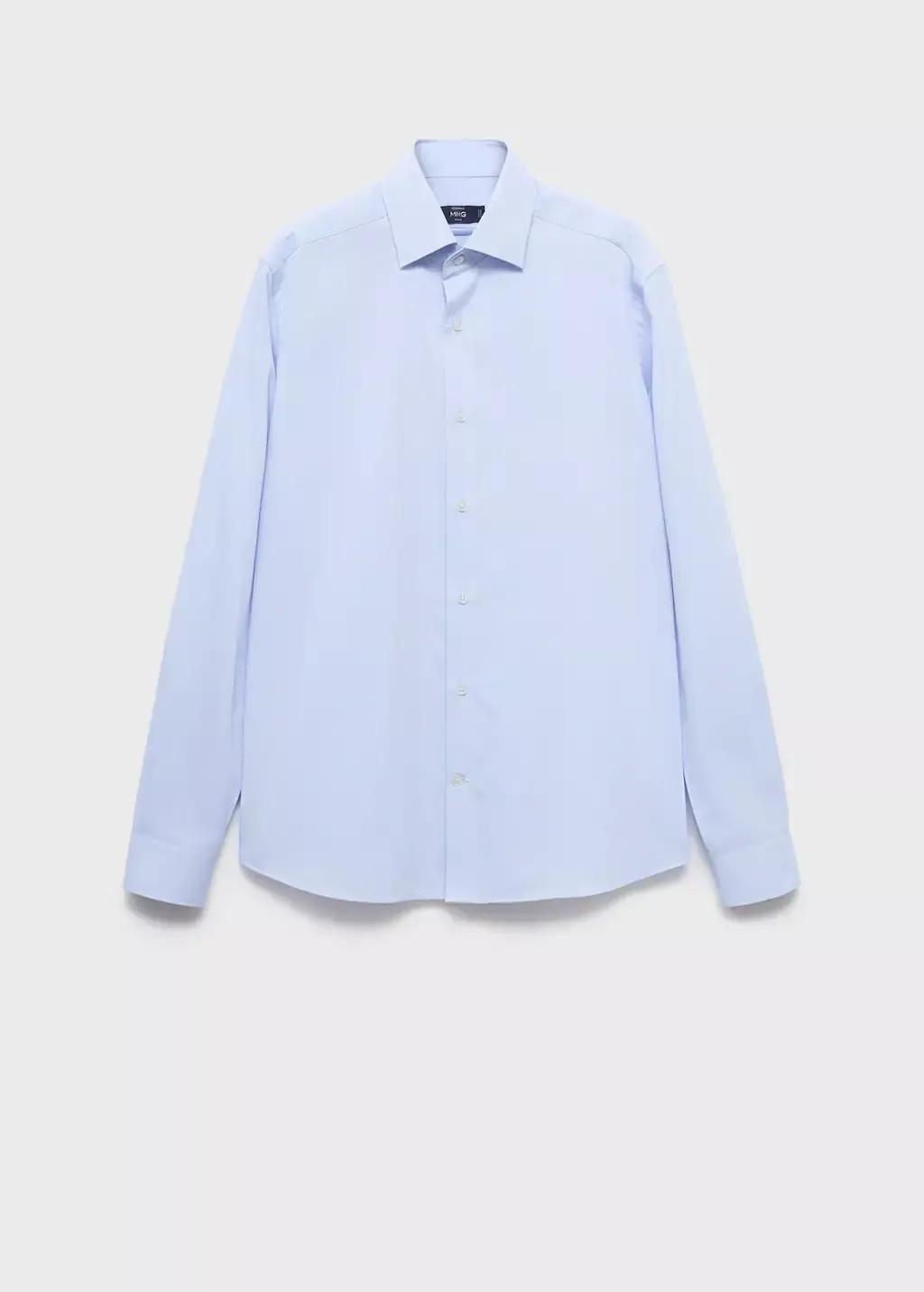 Blue Slim-Fit Cotton Shirt, Light-Pastel Blue, large image number 0