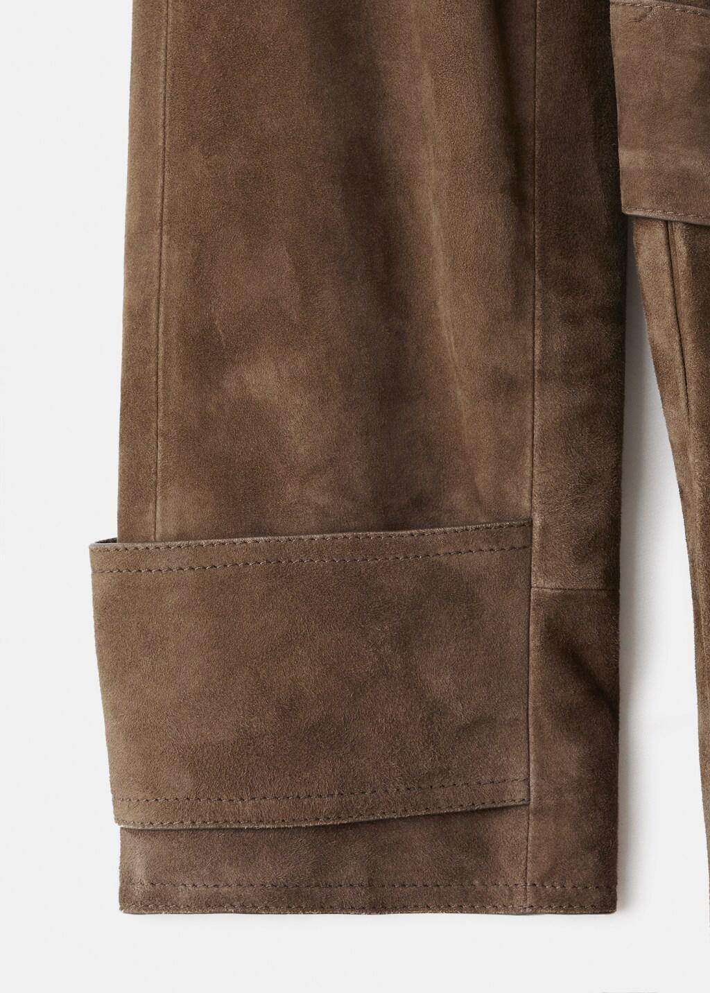 Khaki 100% Suede Double-Breasted Trench Coat, Beige - Khaki, large image number 1