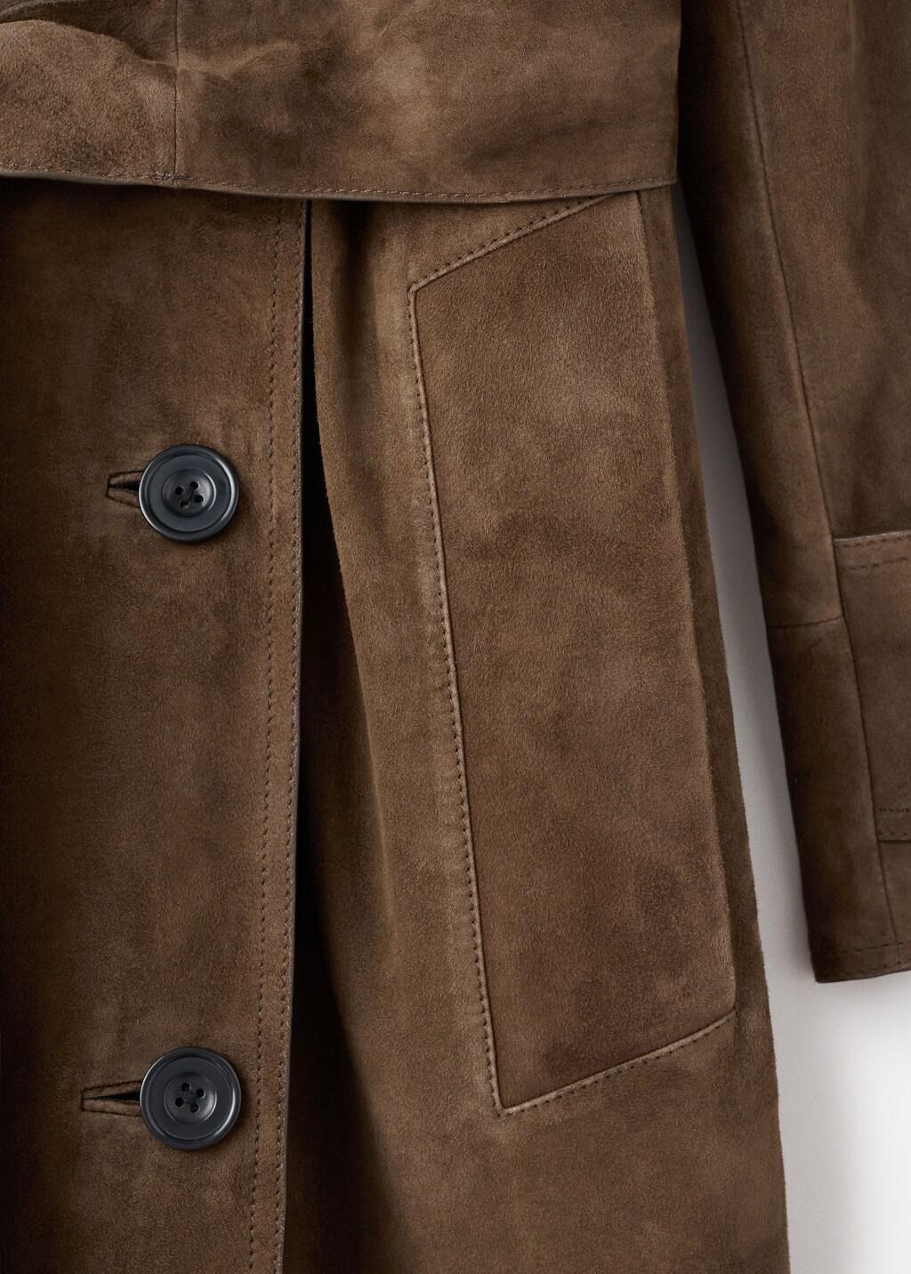 Khaki 100% Suede Double-Breasted Trench Coat, Beige - Khaki, large image number 5