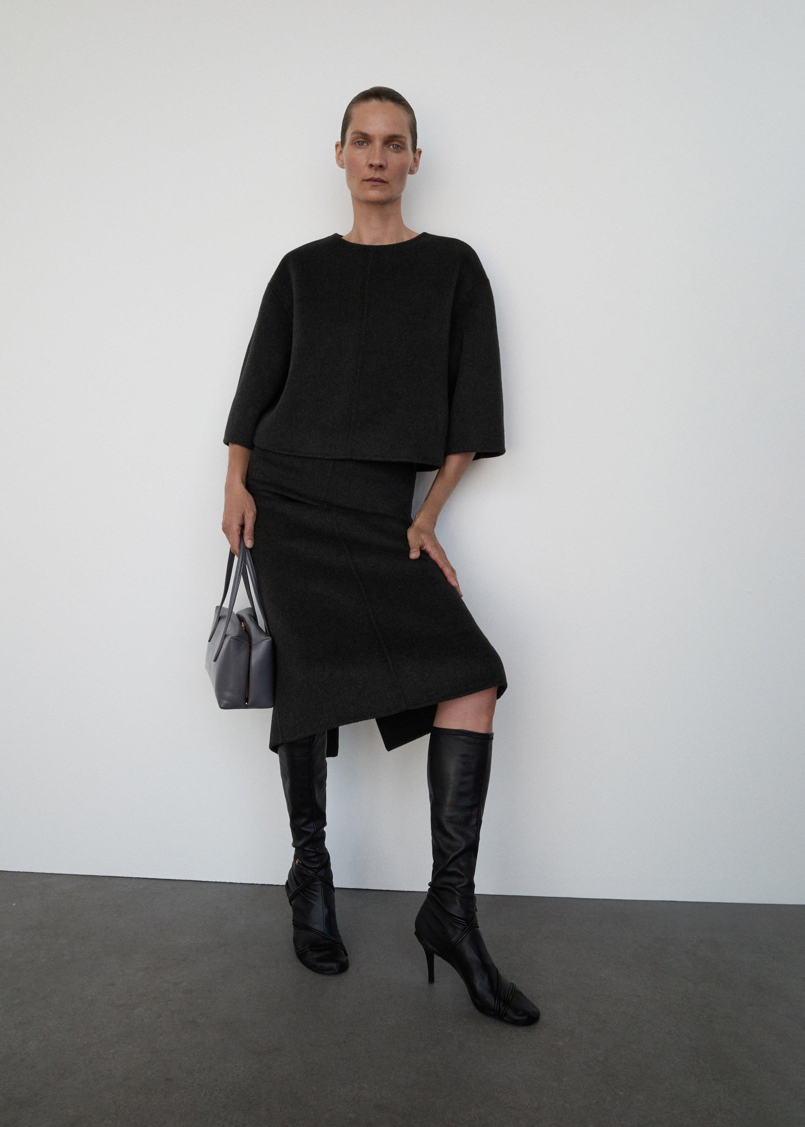 Grey Wool Midi Skirt With Slit, Grey, large image number 0