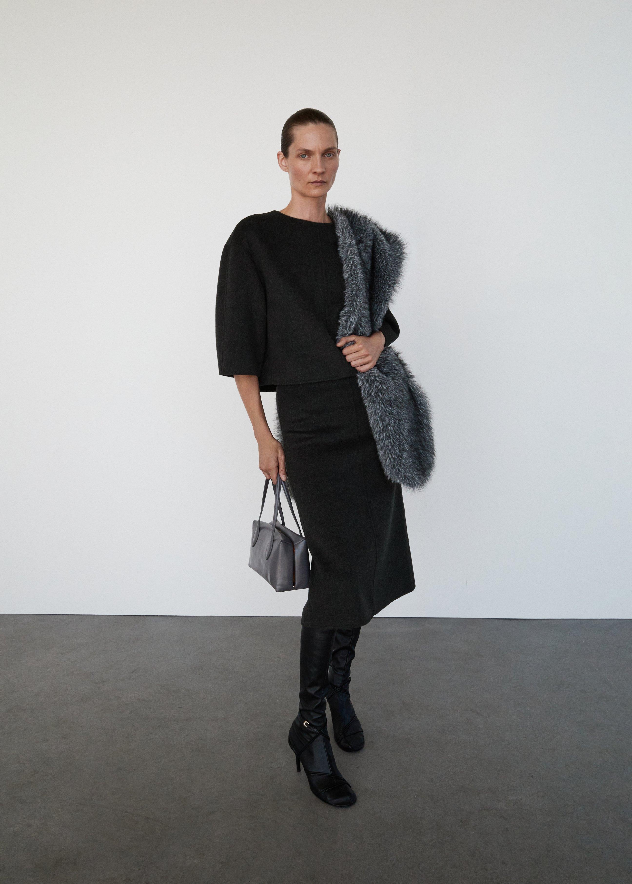 Grey Wool Midi Skirt With Slit, Grey, large image number 1