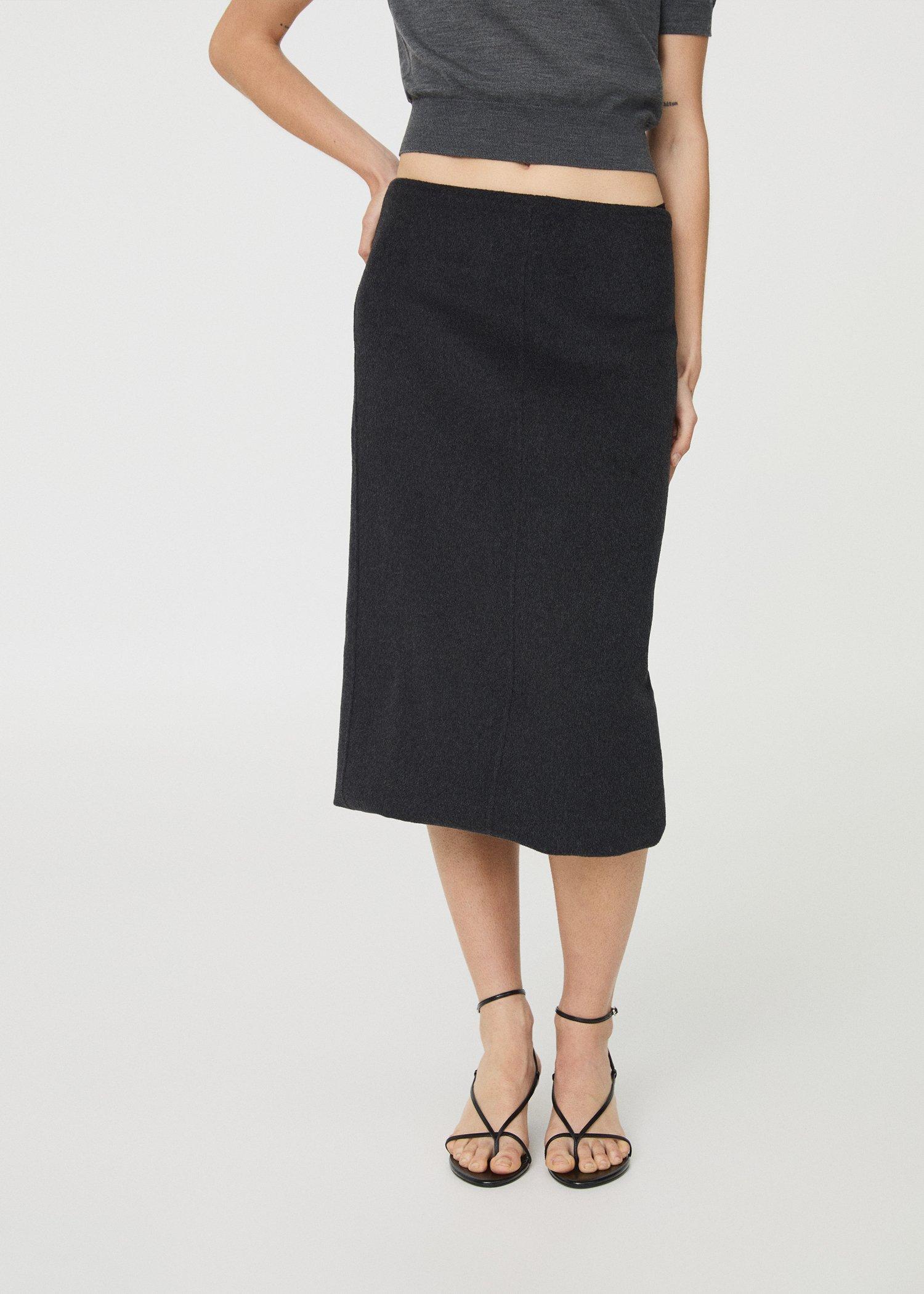 Grey Wool Midi Skirt With Slit, Grey, large image number 3
