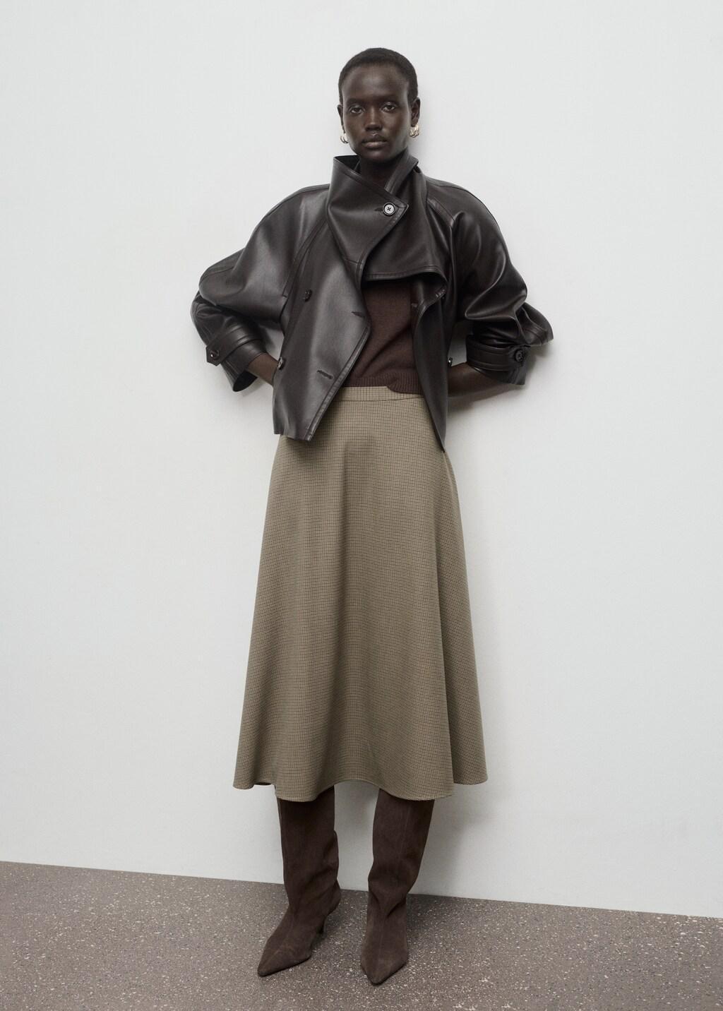 Brown Houndstooth Wool-Blend Skirt, Brown, large image number 0