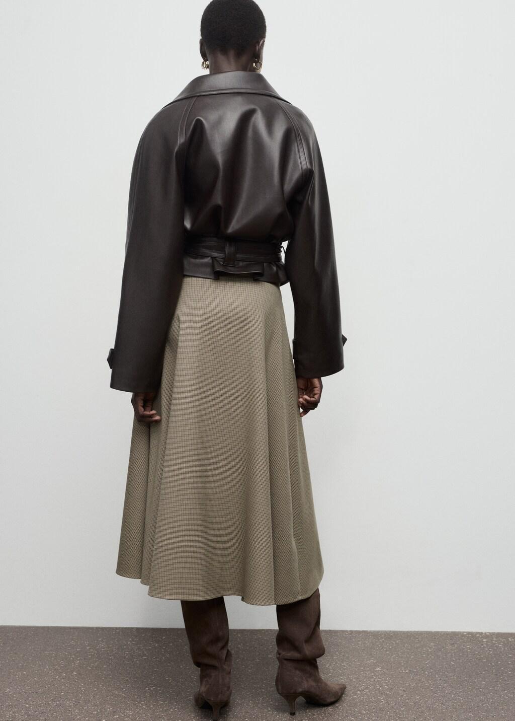 Brown Houndstooth Wool-Blend Skirt, Brown, large image number 2