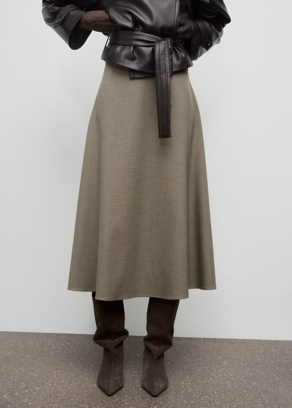 Brown Houndstooth Wool-Blend Skirt, Brown, large image number 3