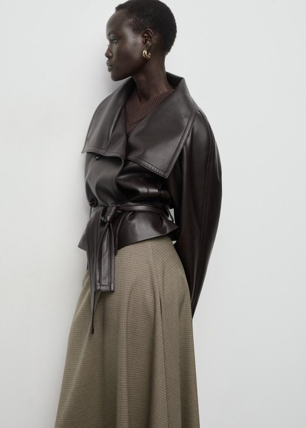 Brown Houndstooth Wool-Blend Skirt, Brown, large image number 4