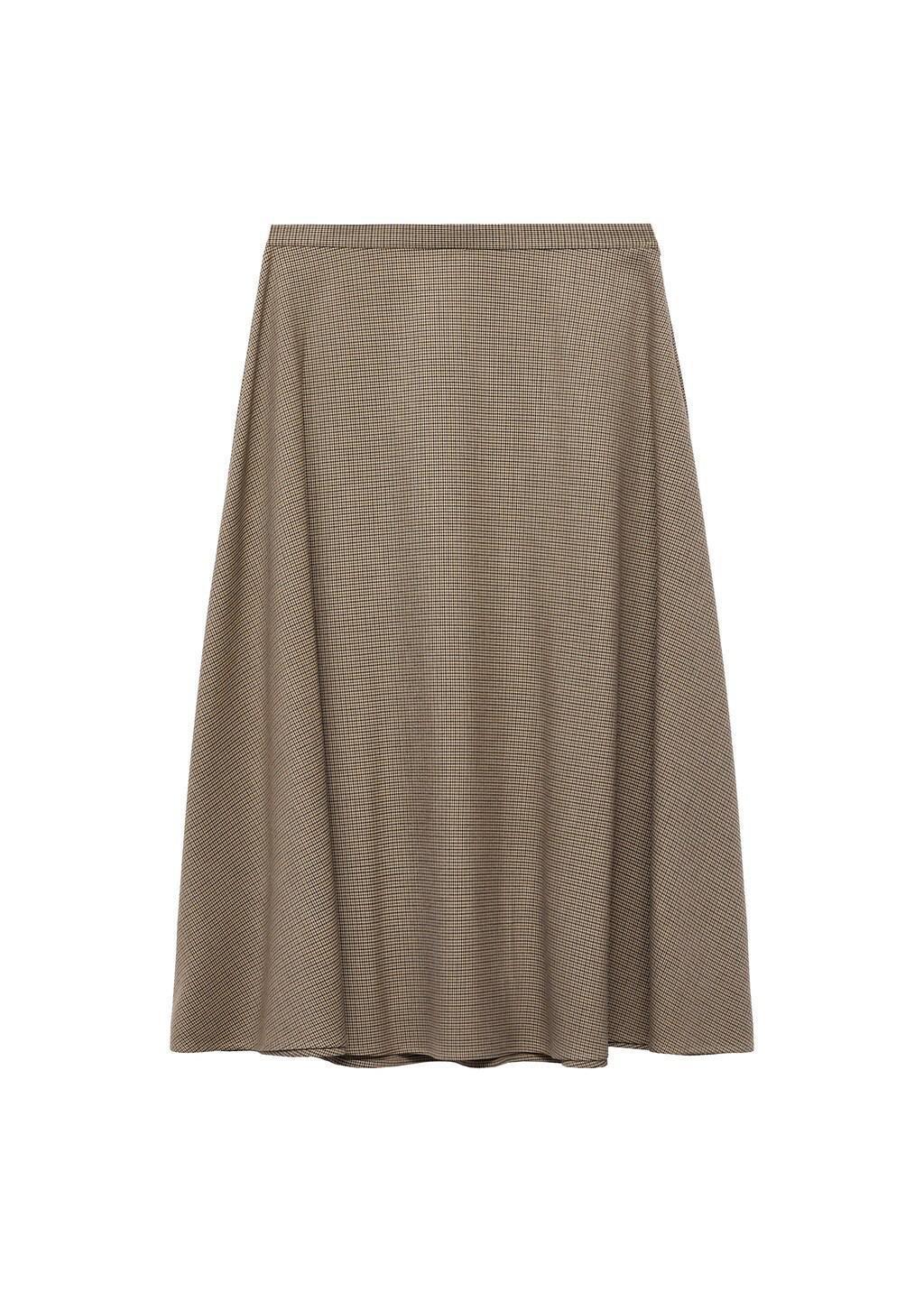 Brown Houndstooth Wool-Blend Skirt, Brown, large image number 6