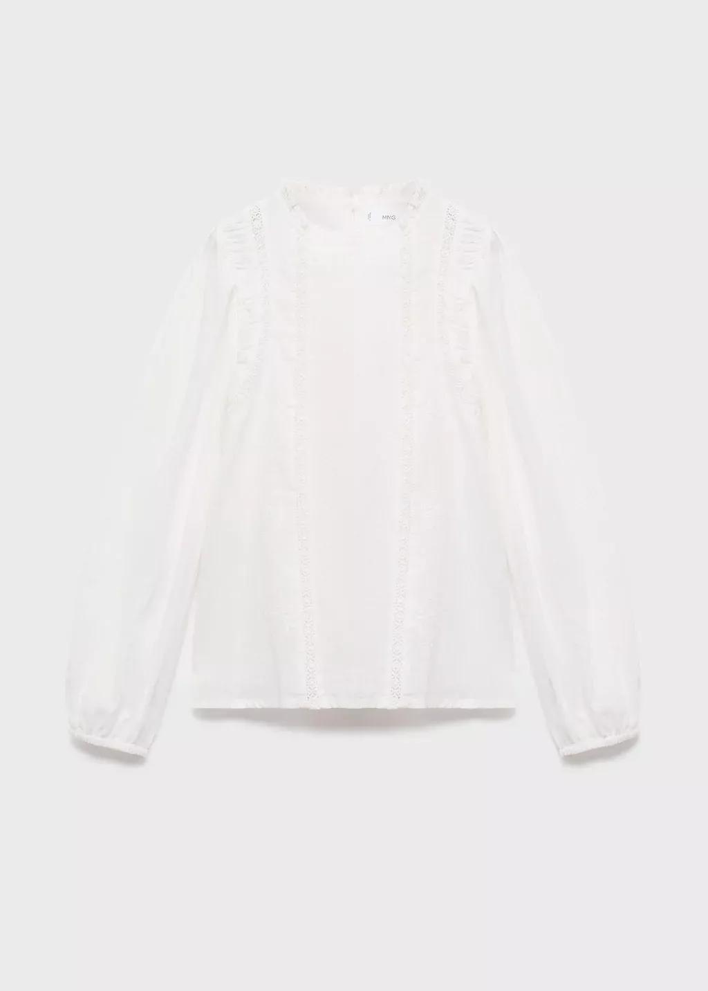 White Cotton Lace Blouse, Kids Girls, White, large image number 0