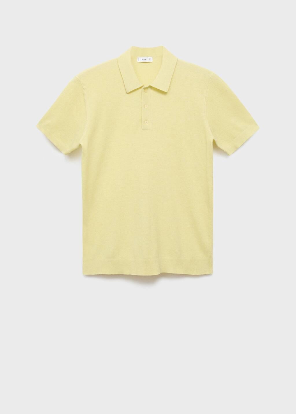 Yellow Structured Knitted Slim-Fit Polo Shirt, Bright Yellow, large image number 0
