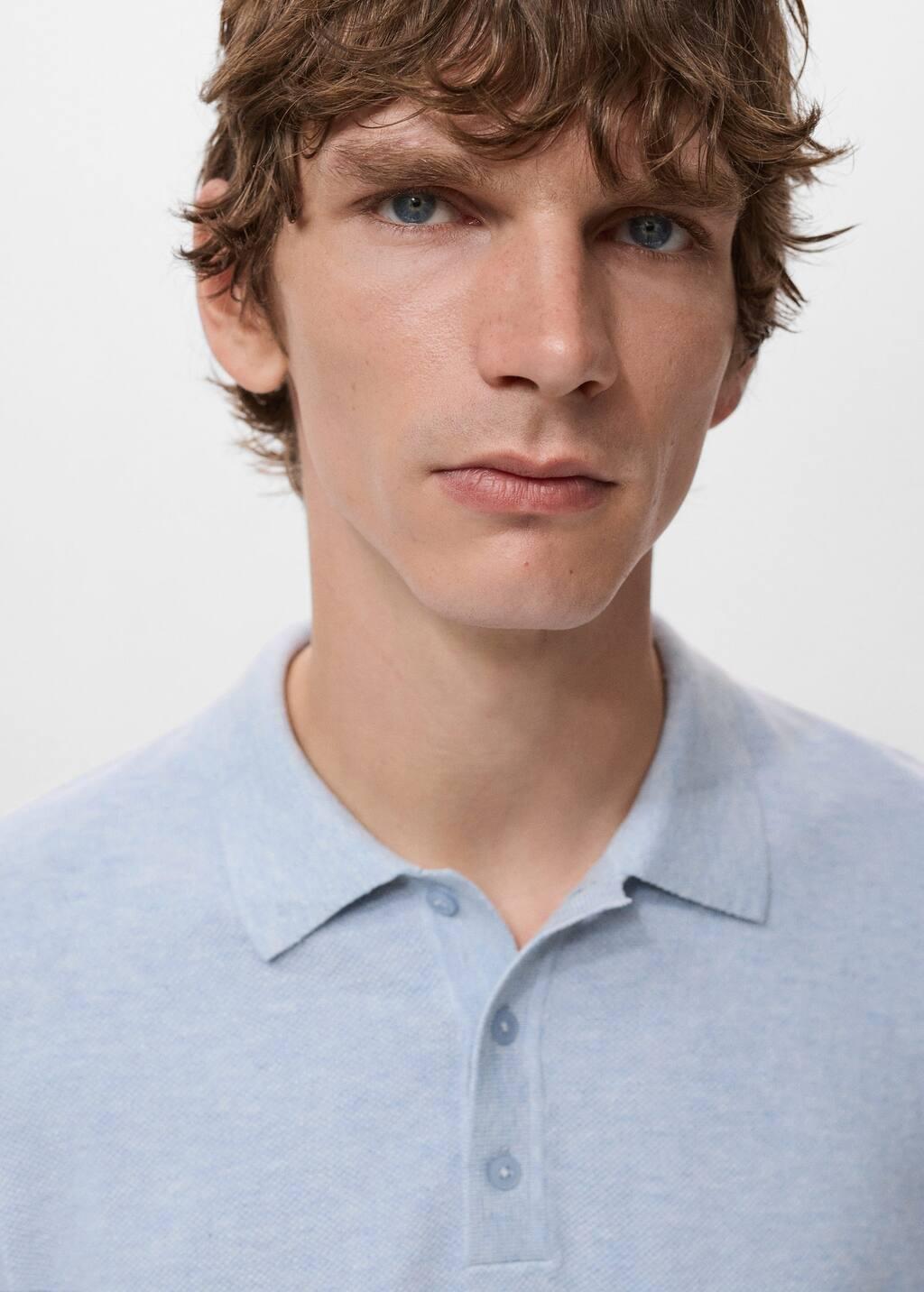 Blue Structured Knitted Slim-Fit Polo Shirt, Turquoise - Aqua, medium