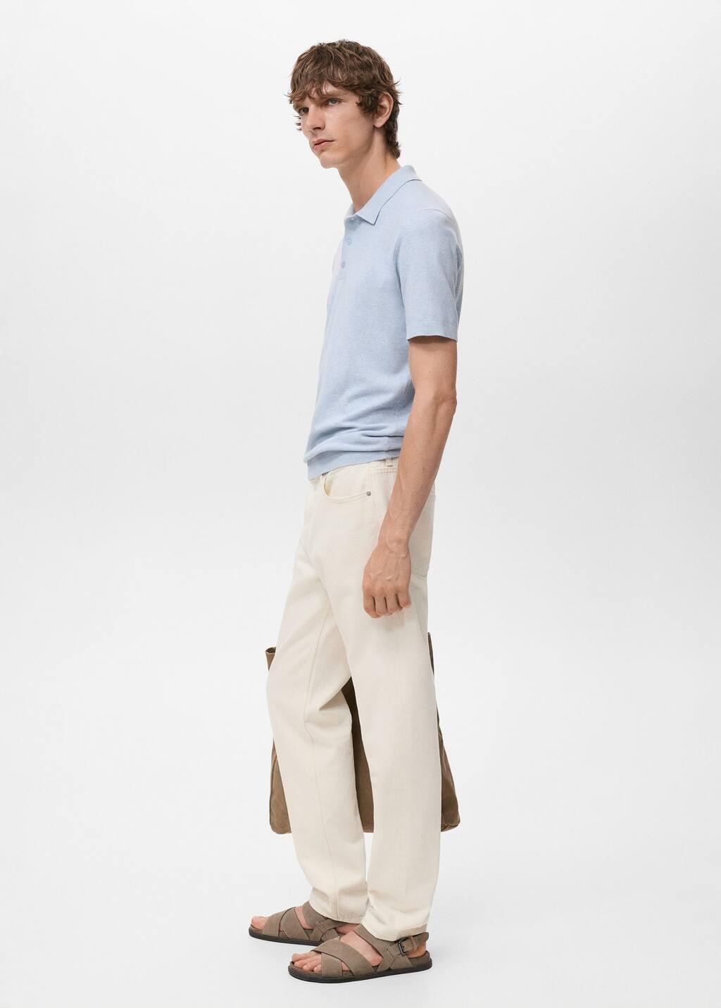 Blue Structured Knitted Slim-Fit Polo Shirt, Turquoise - Aqua, medium