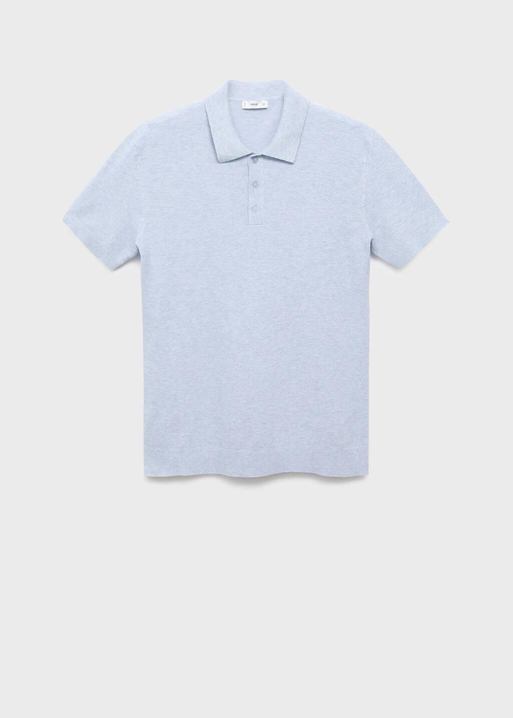 Blue Structured Knitted Slim-Fit Polo Shirt, Turquoise - Aqua, large image number 3