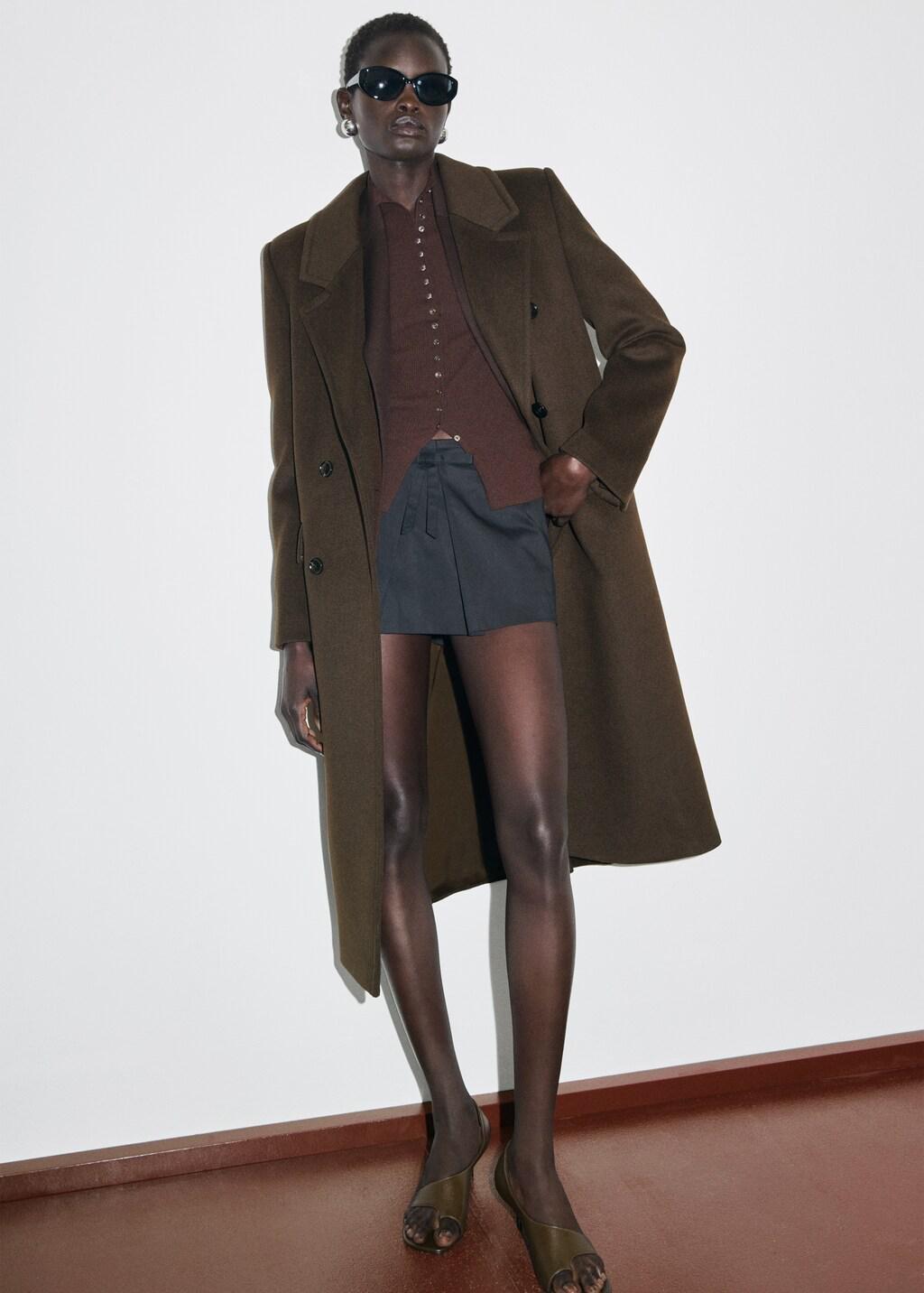 Khaki Double-Breasted Wool Coat, 0201_37, large image number 0