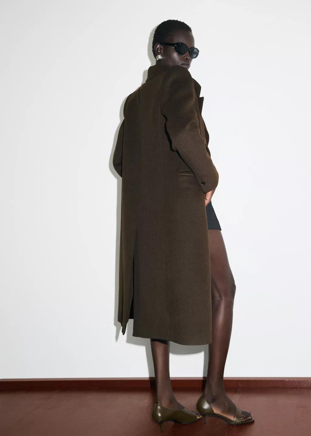Khaki Double-Breasted Wool Coat, 0201_37, large image number 2