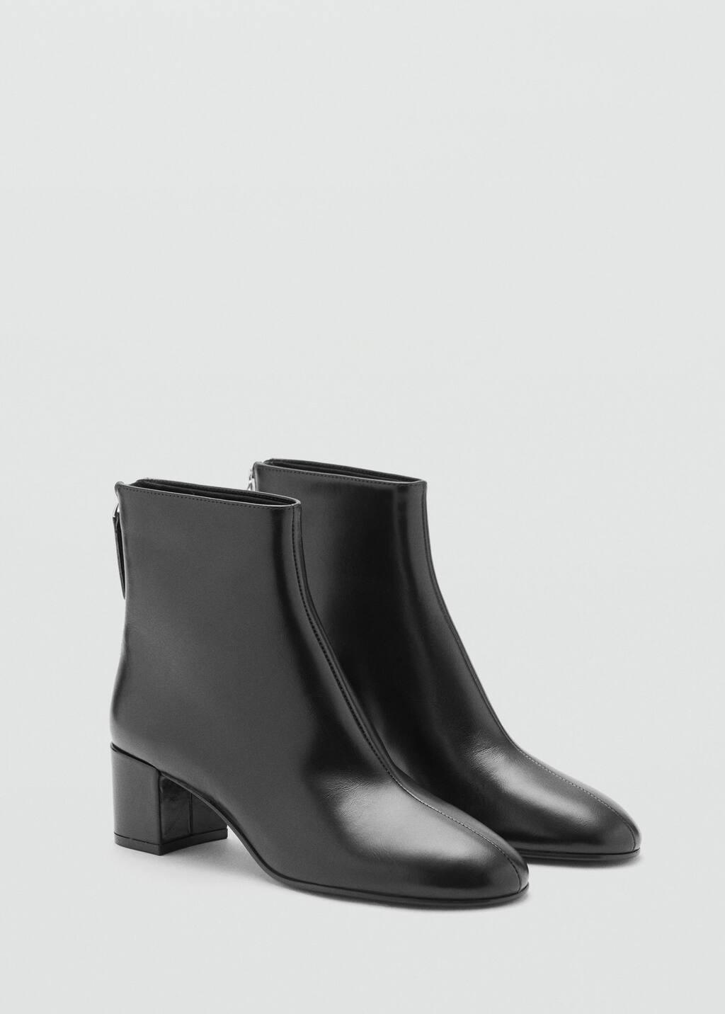 BLACK Leather ankle boots with block heel, 0201_99, medium