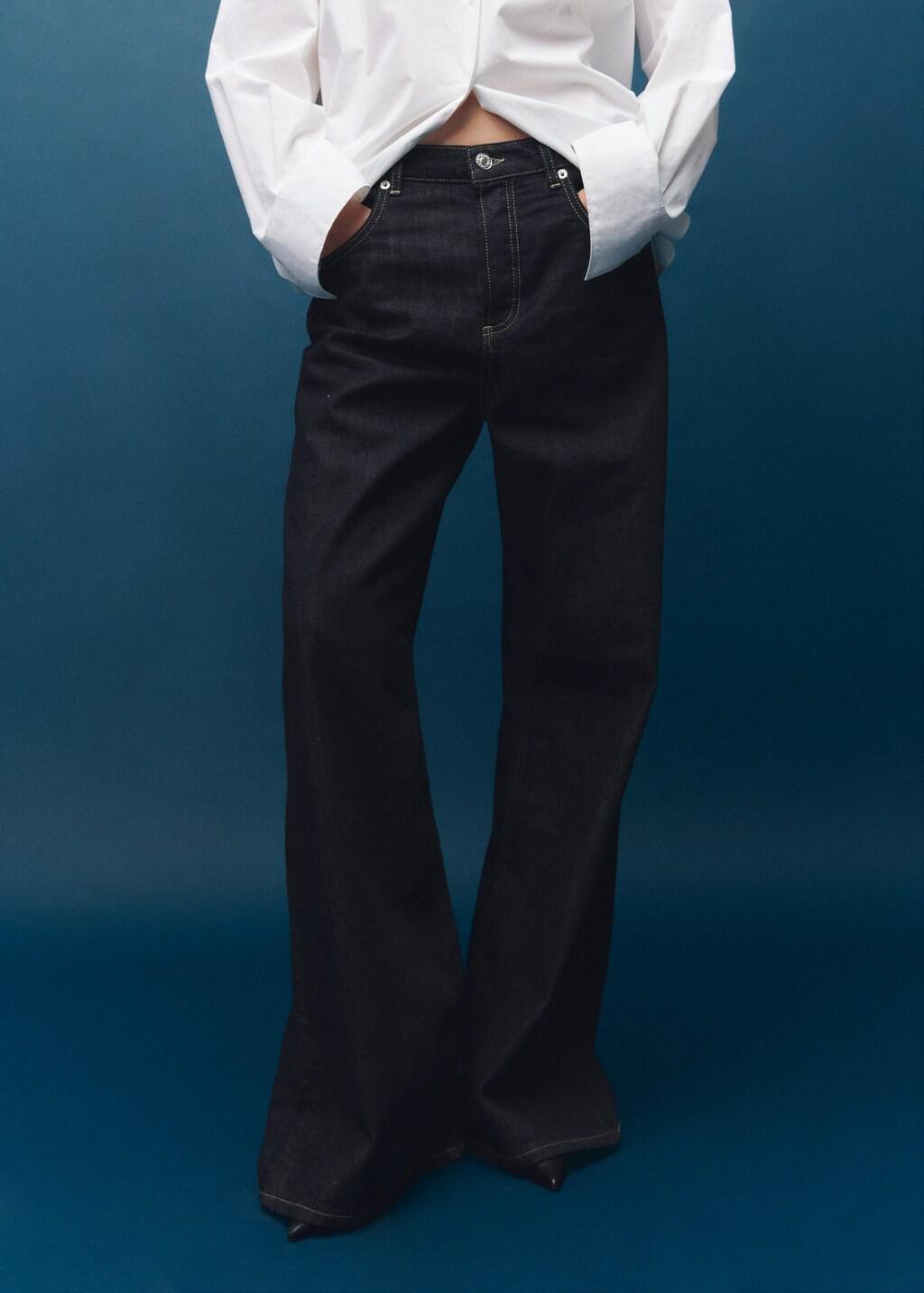 Blue Wide-Leg Jeans With Buttons, Open Blue, large image number 4