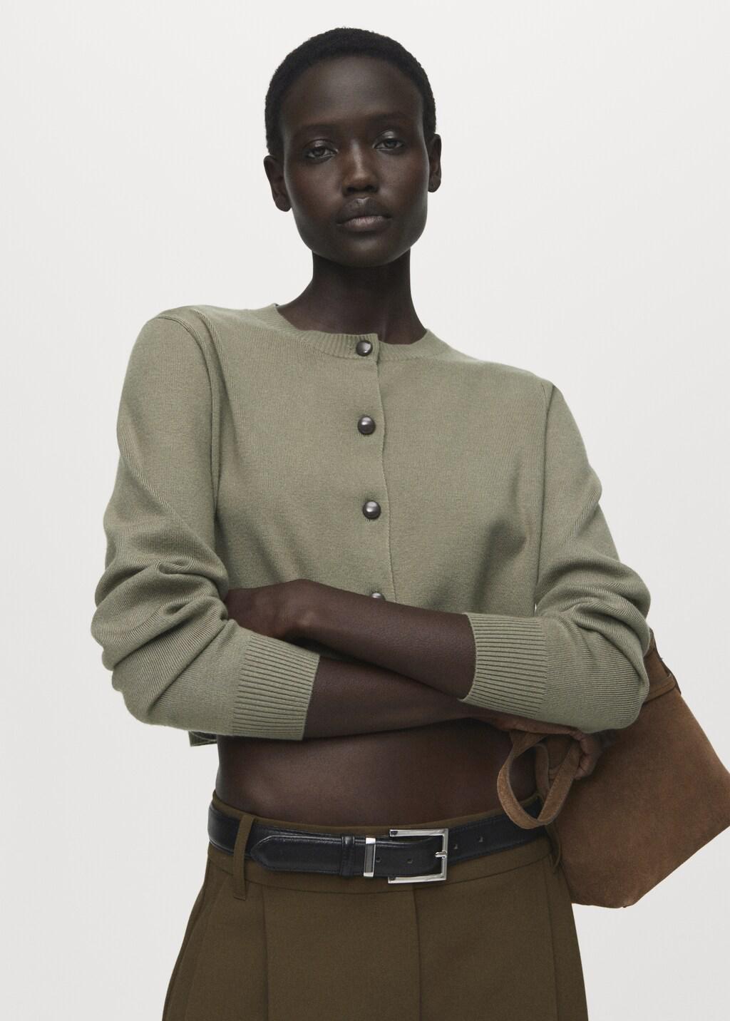 Khaki Knitted Button Cardigan, 0201_37, large image number 3