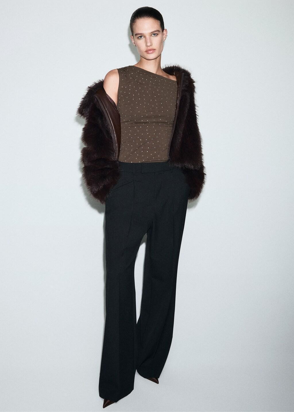 BROWN Asymmetrical top with rhinestones, 0201_30, medium